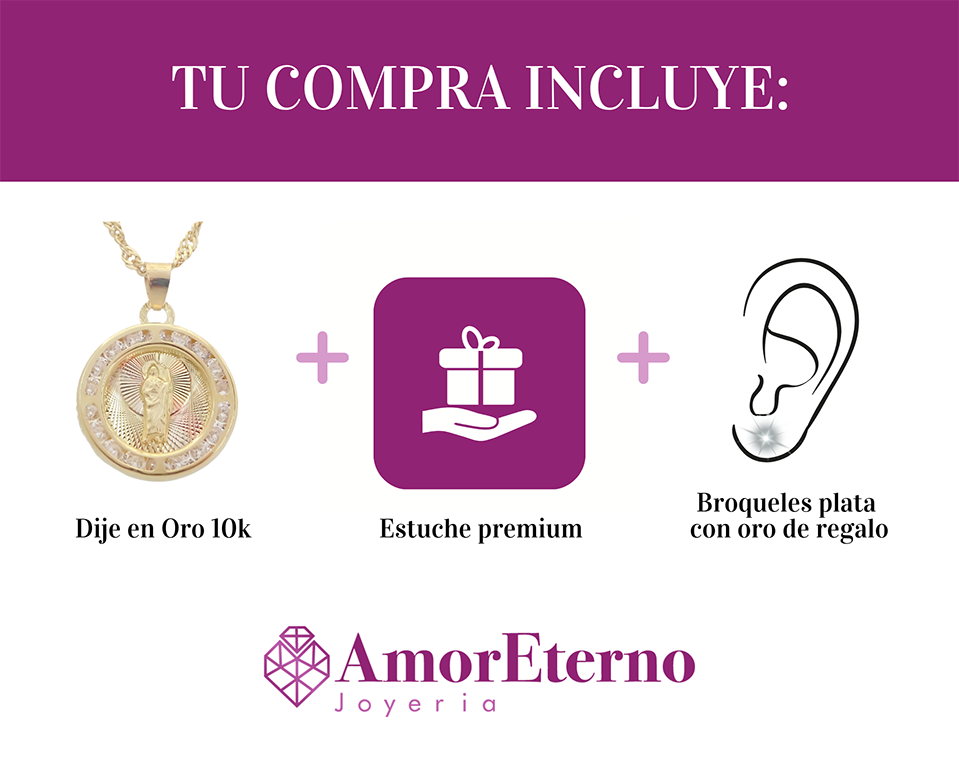 Amor Eterno - Dije San Judas Tadeo 3 Oros 10k Cadena Regalo / Circular