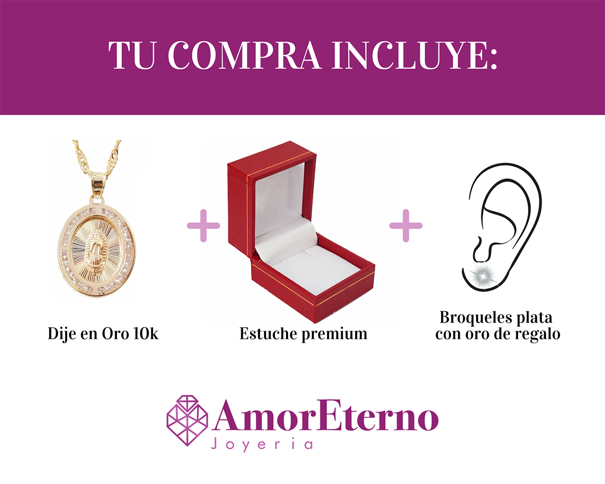 Amor Eterno - Dije Medalla Virgen / 3 Oros 10k Cadena Regalo