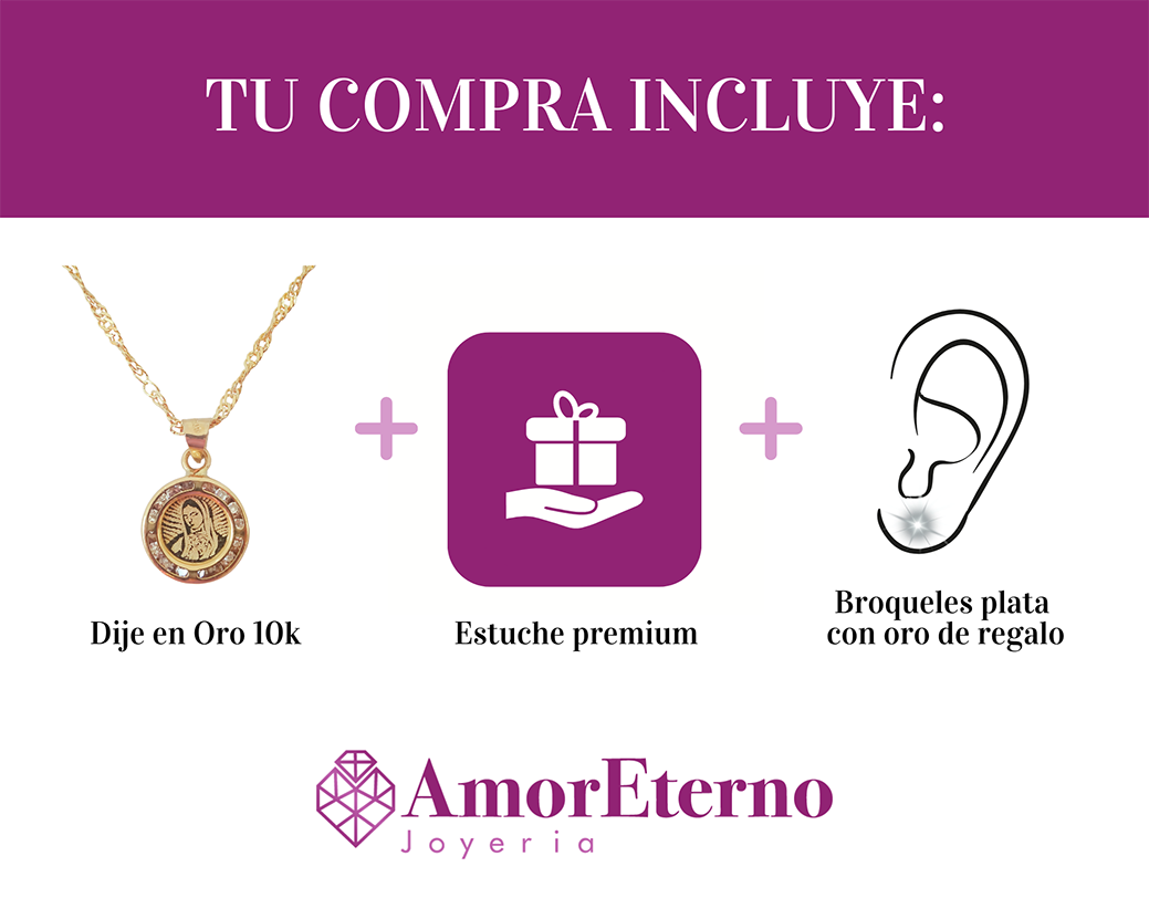 Amor Eterno - Dije Sagrado Corazón Virgen 2 Lados Oro 10k