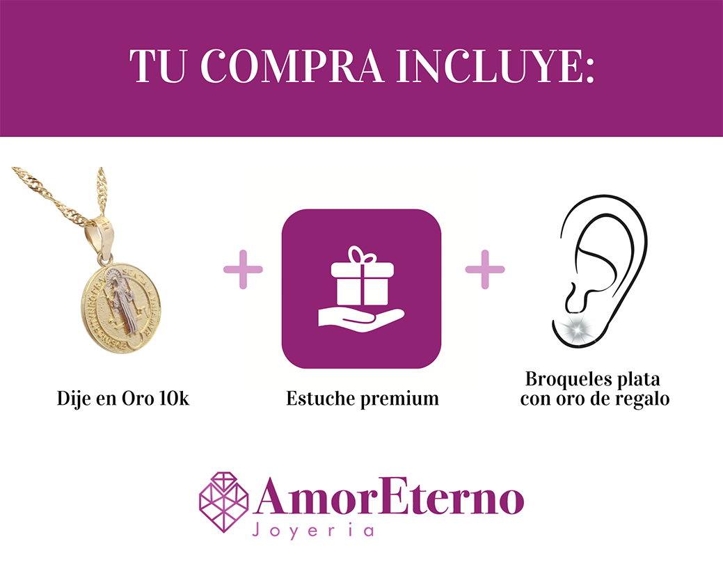 Amor Eterno - Dije Medalla San Benito / 2 Oros 10k + Cadena de Regalo