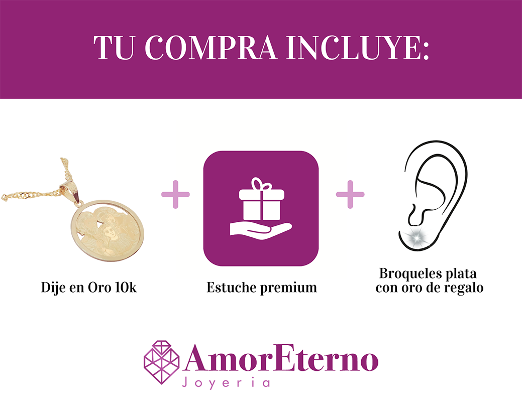 Amor Eterno - Dije Medalla Sagrada Familia Oro 10k + Cadena