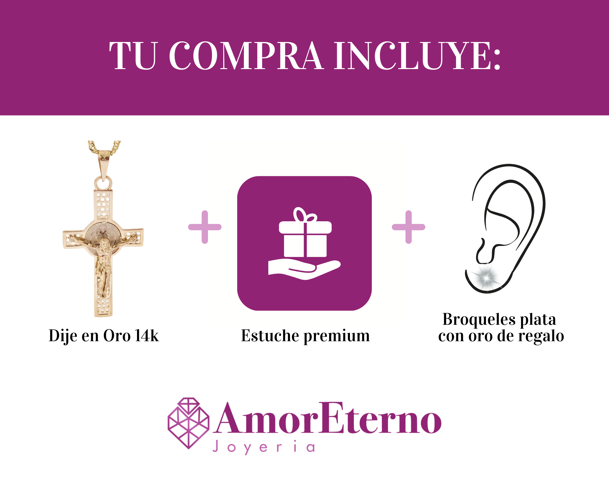 AmorEterno - Dije Cruz De San Benito En Oro 14k 4.5cm Solido