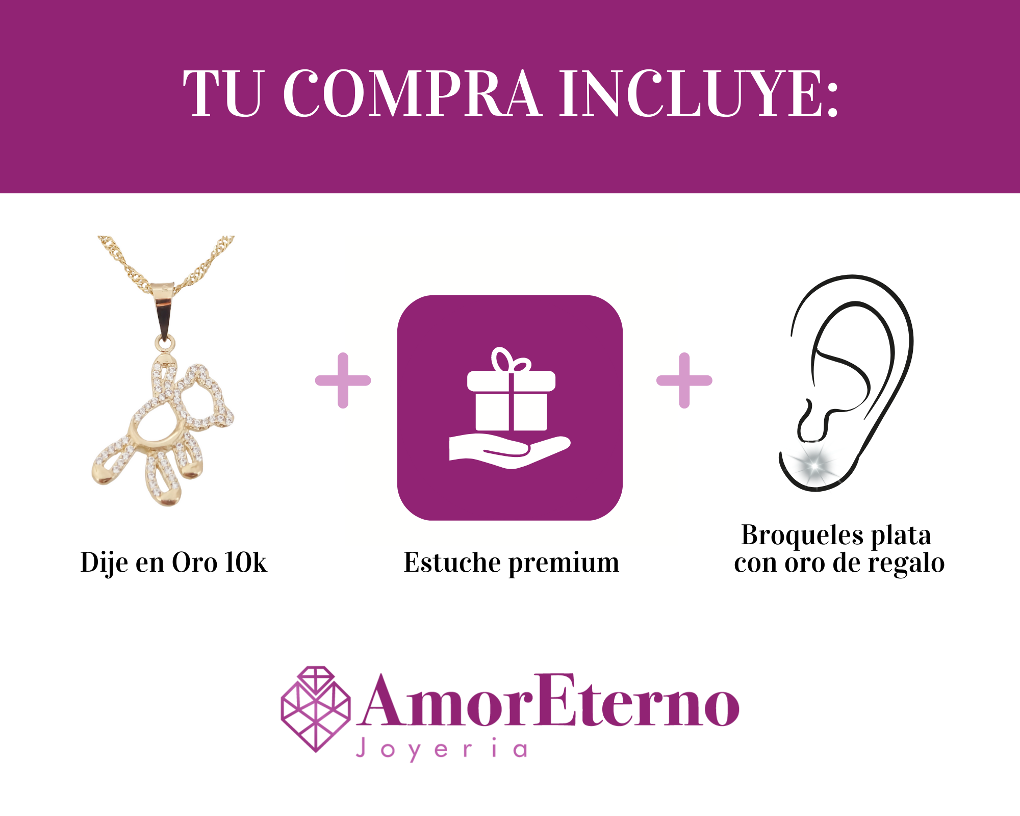 Amor Eterno - Dije Oso Peluche Oro 10k Sólido + Cadena de Regalo