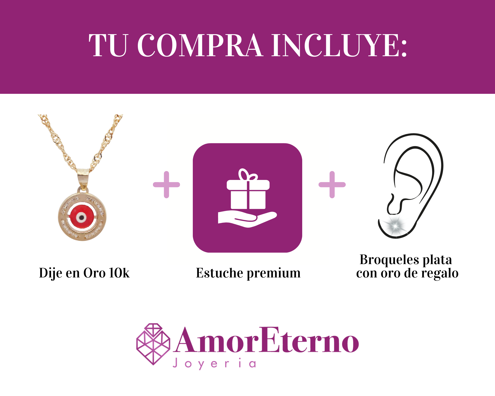 Amor Eterno - Dije / Protección Ojo Turco Oro 10k + Cadena de Regalo / Rojo