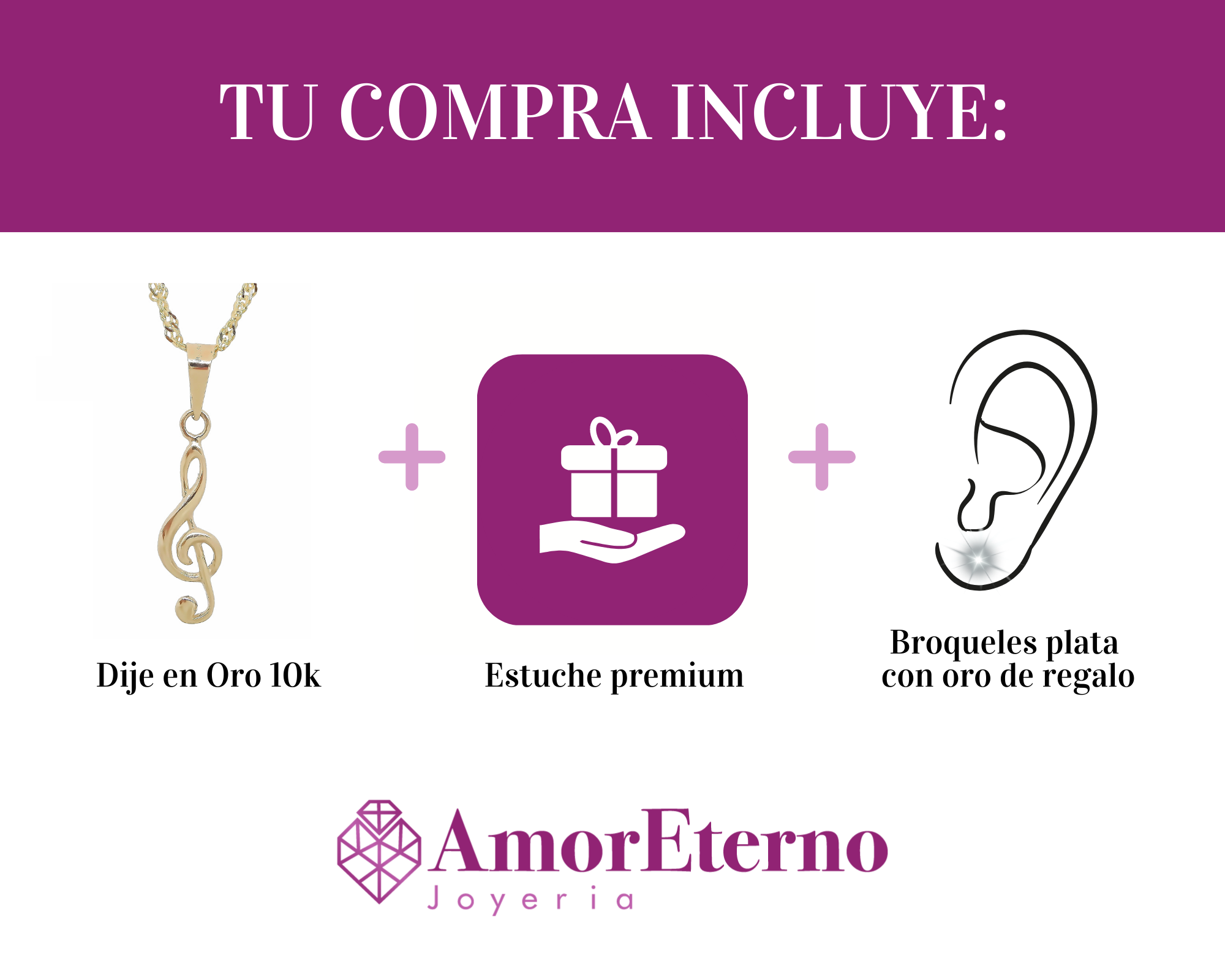 Amor Eterno - Dije Nota Musical / Oro Sólido 10k + Cadena de Regalo