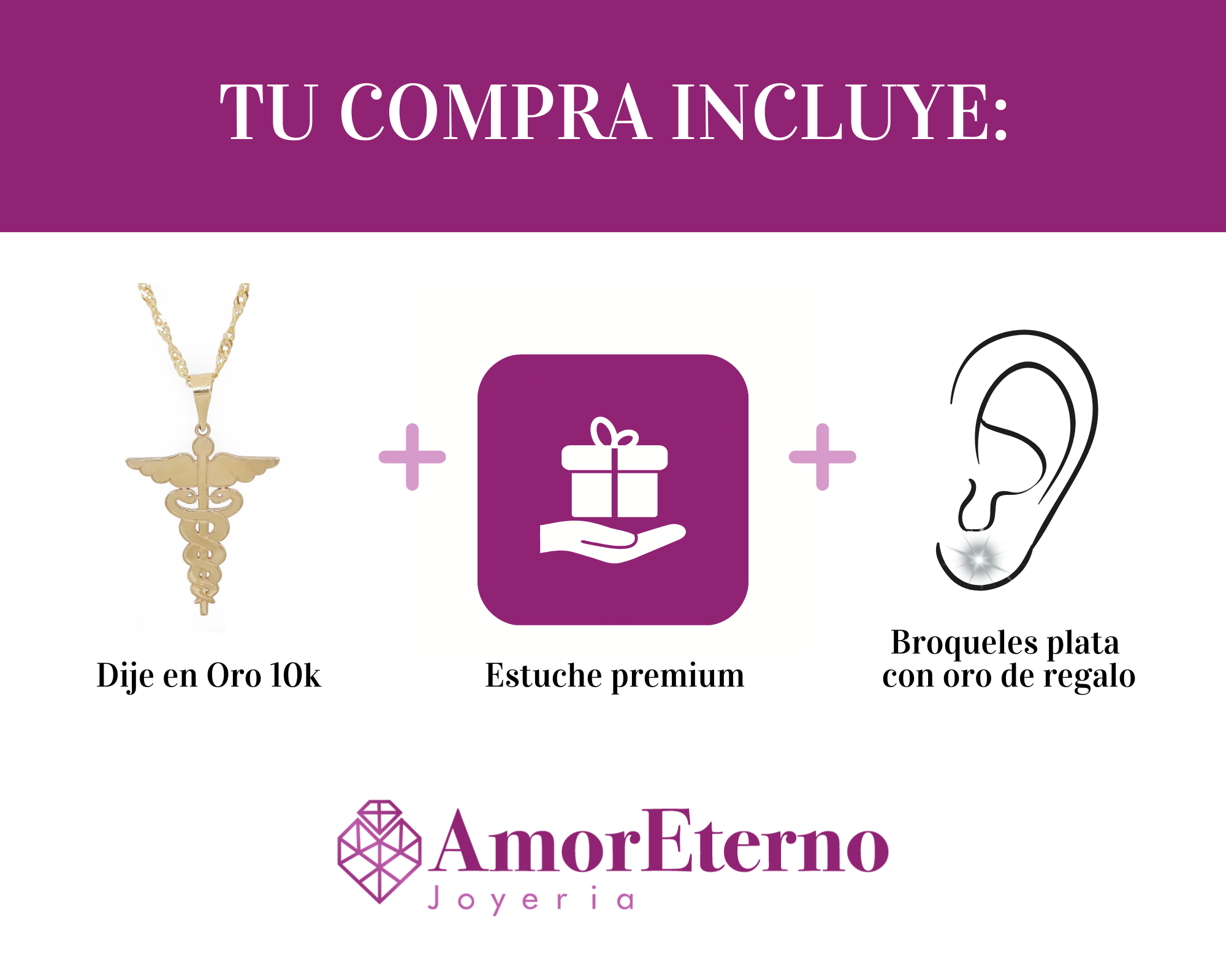 Amor Eterno - Dije Medicina Oro Sólido 10k + Cadena de Regalo
