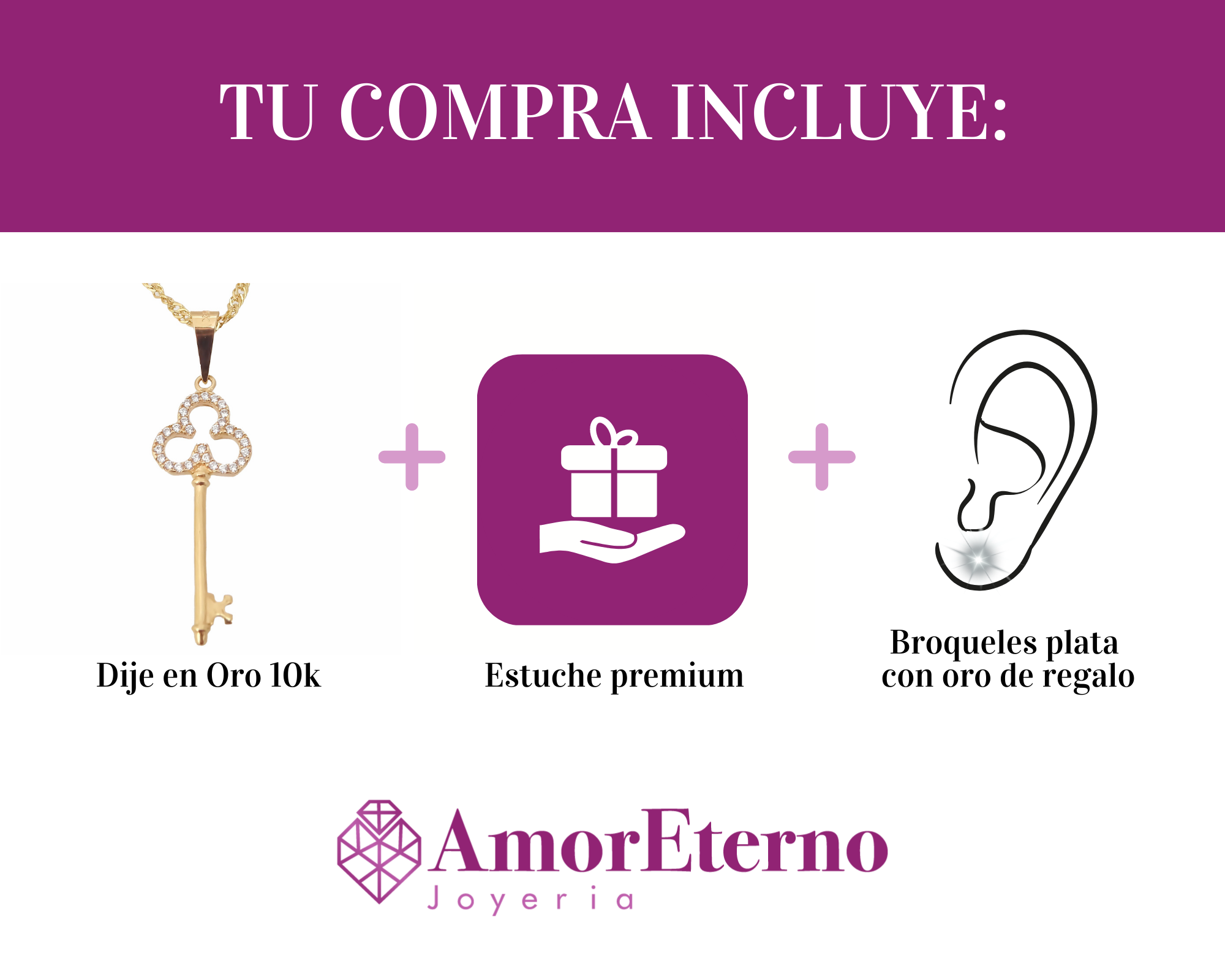 Amor Eterno - Dije Llave Diamante / Oro 10k Solido