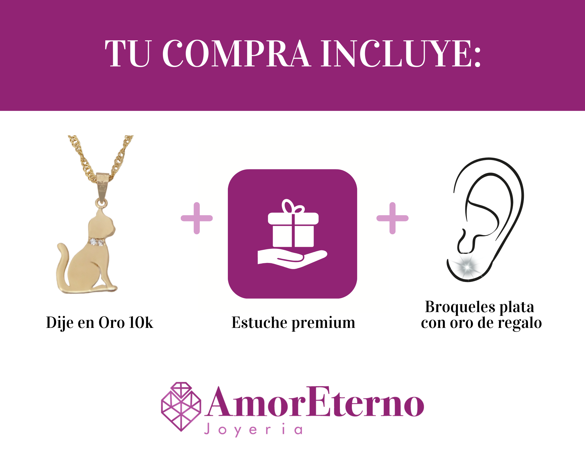 Amor Eterno - Dije Gato Oro 10k Solido + Cadena Regalo