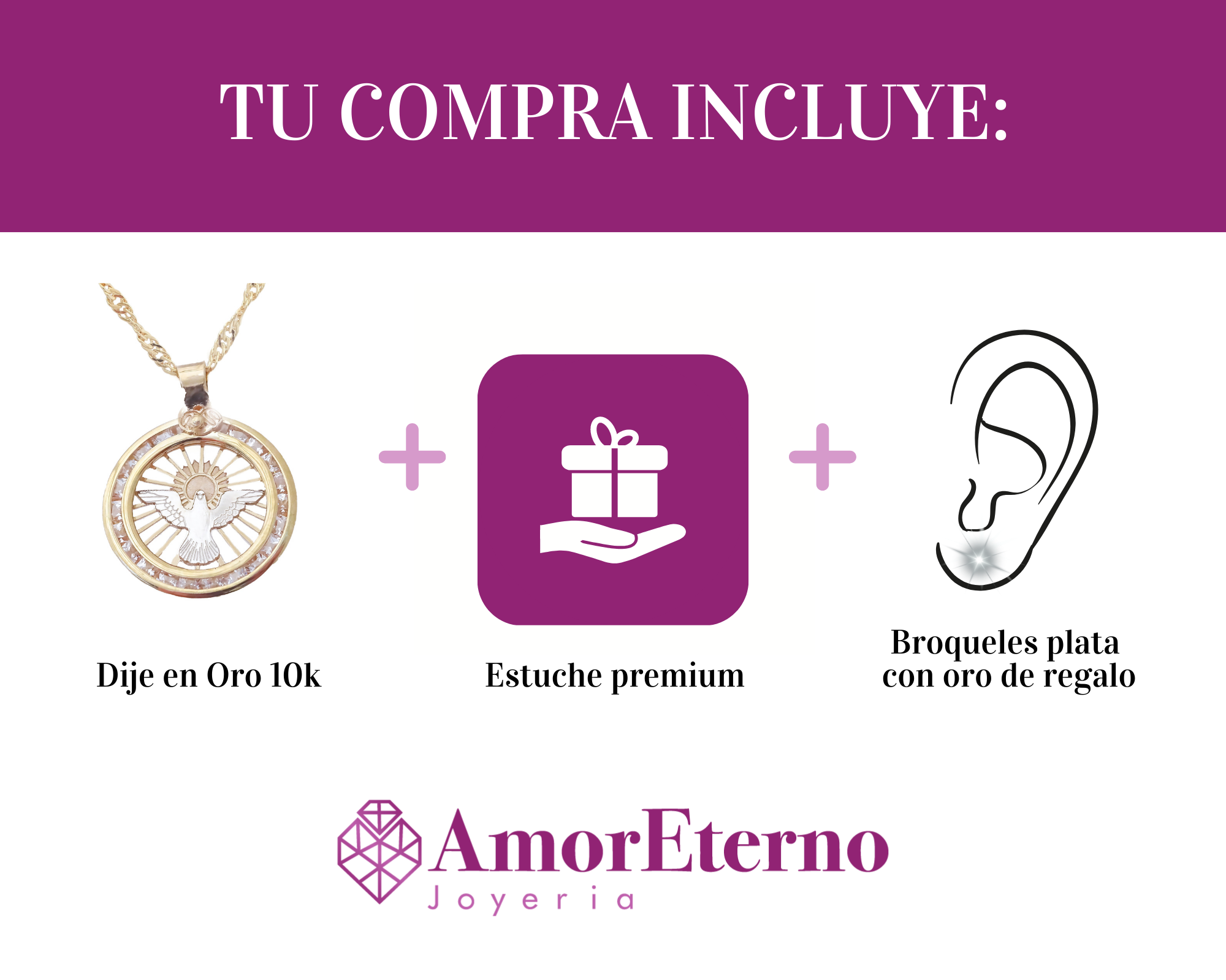 Amor Eterno - Dije Medalla Espíritu Santo / Oro 10k + Cadena de Regalo