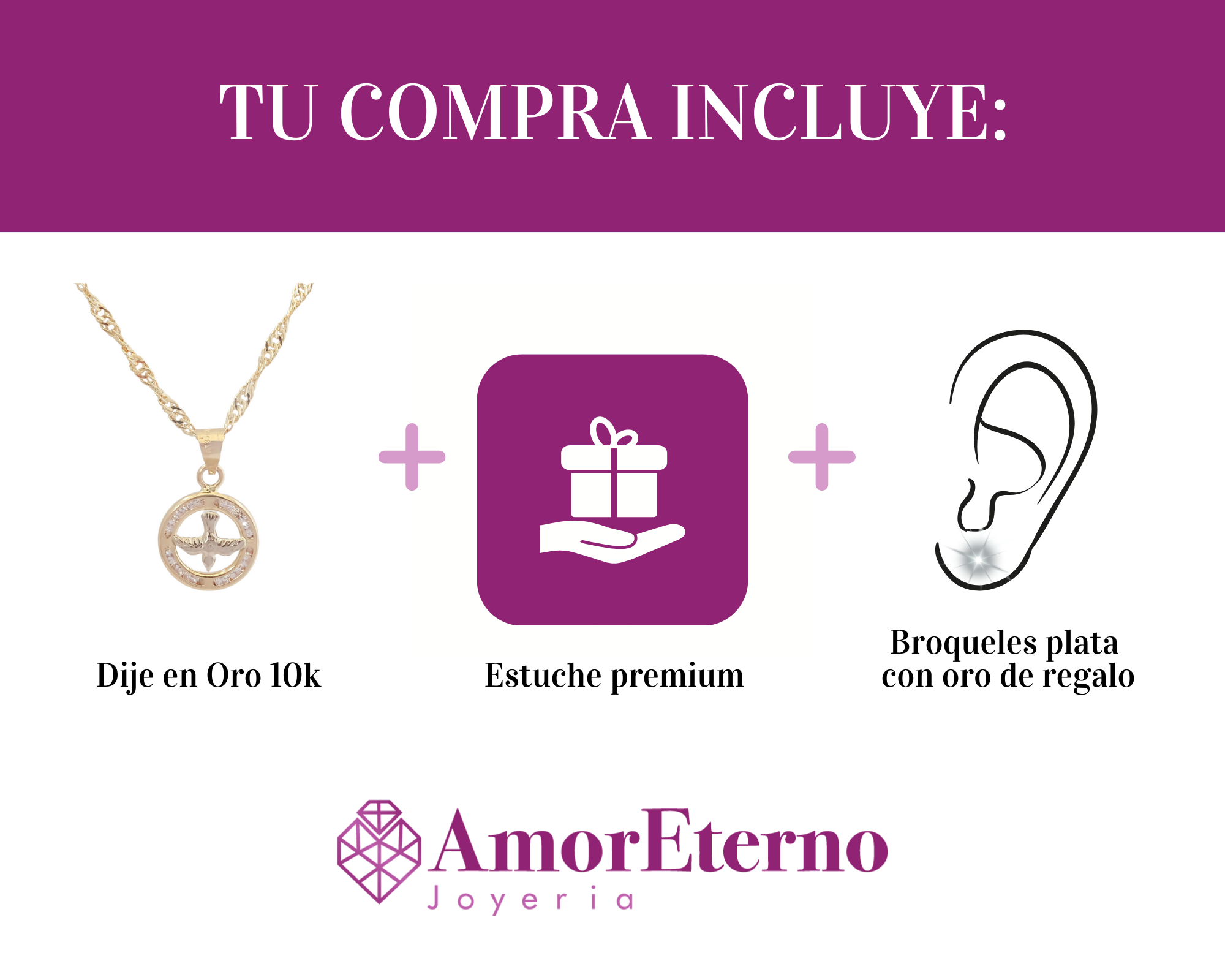 Amor Eterno - Dije Medalla Espíritu Santo Chico 10k + Cadena de Regalo