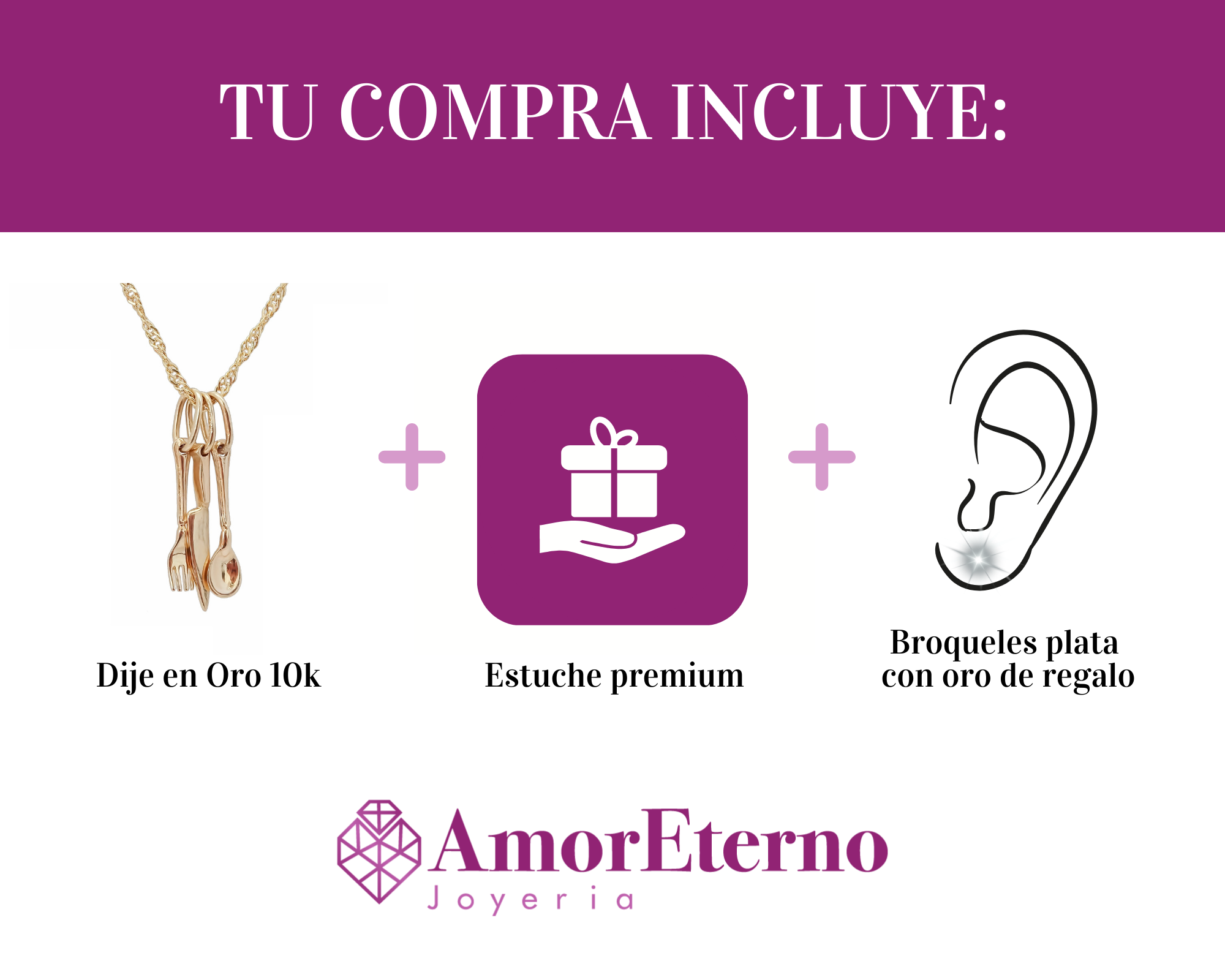 Amor Eterno - Dije Gastronomía Chef Oro Sólido 10k + Cadena de Regalo