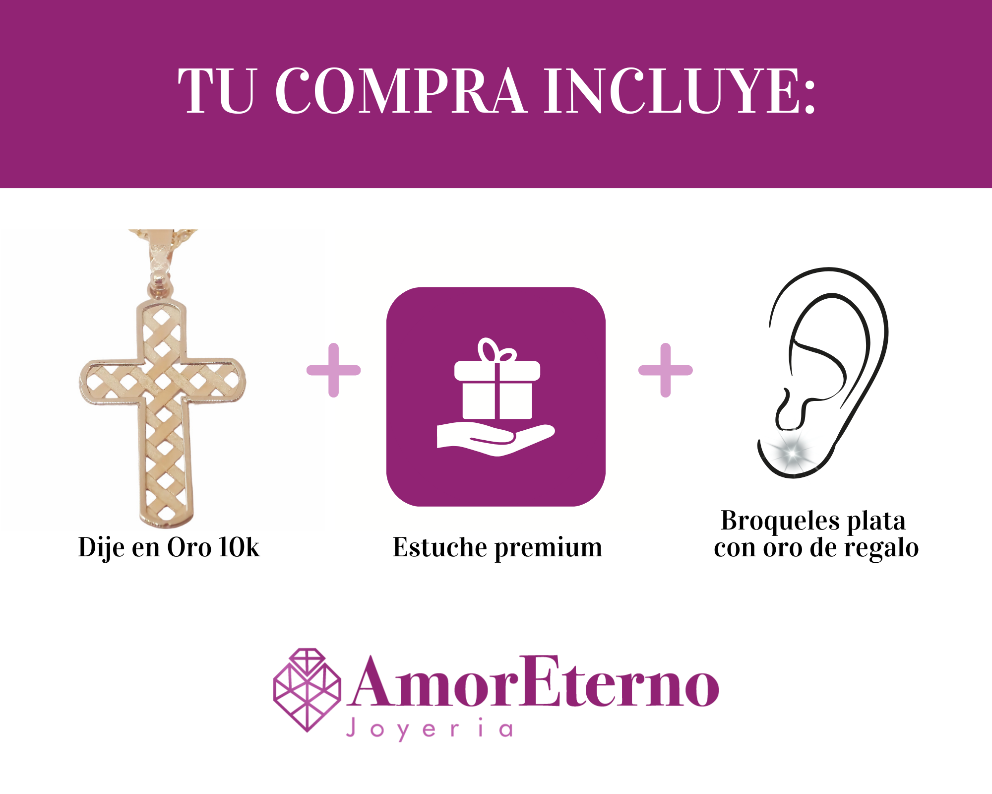 Amor Eterno - Dije Cruz Bejuco Crucifijo / Oro 10k + Cadena de Regalo
