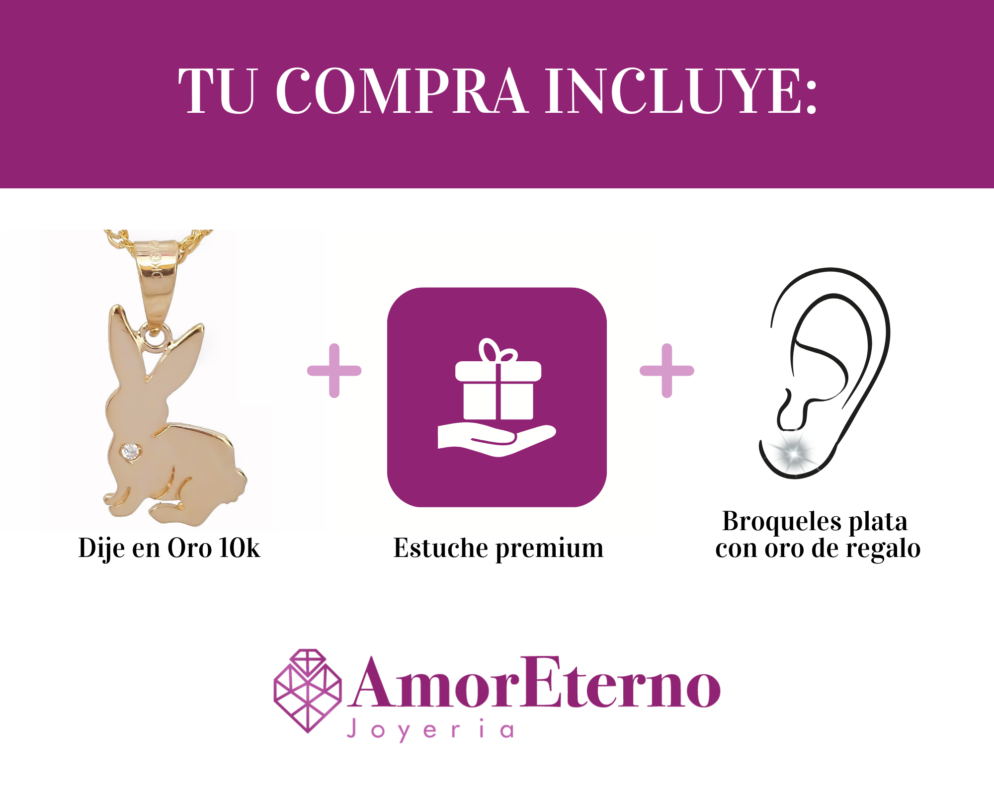 Amor Eterno - Dije Conejo Oro Sólido 10k + Cadena Regalo