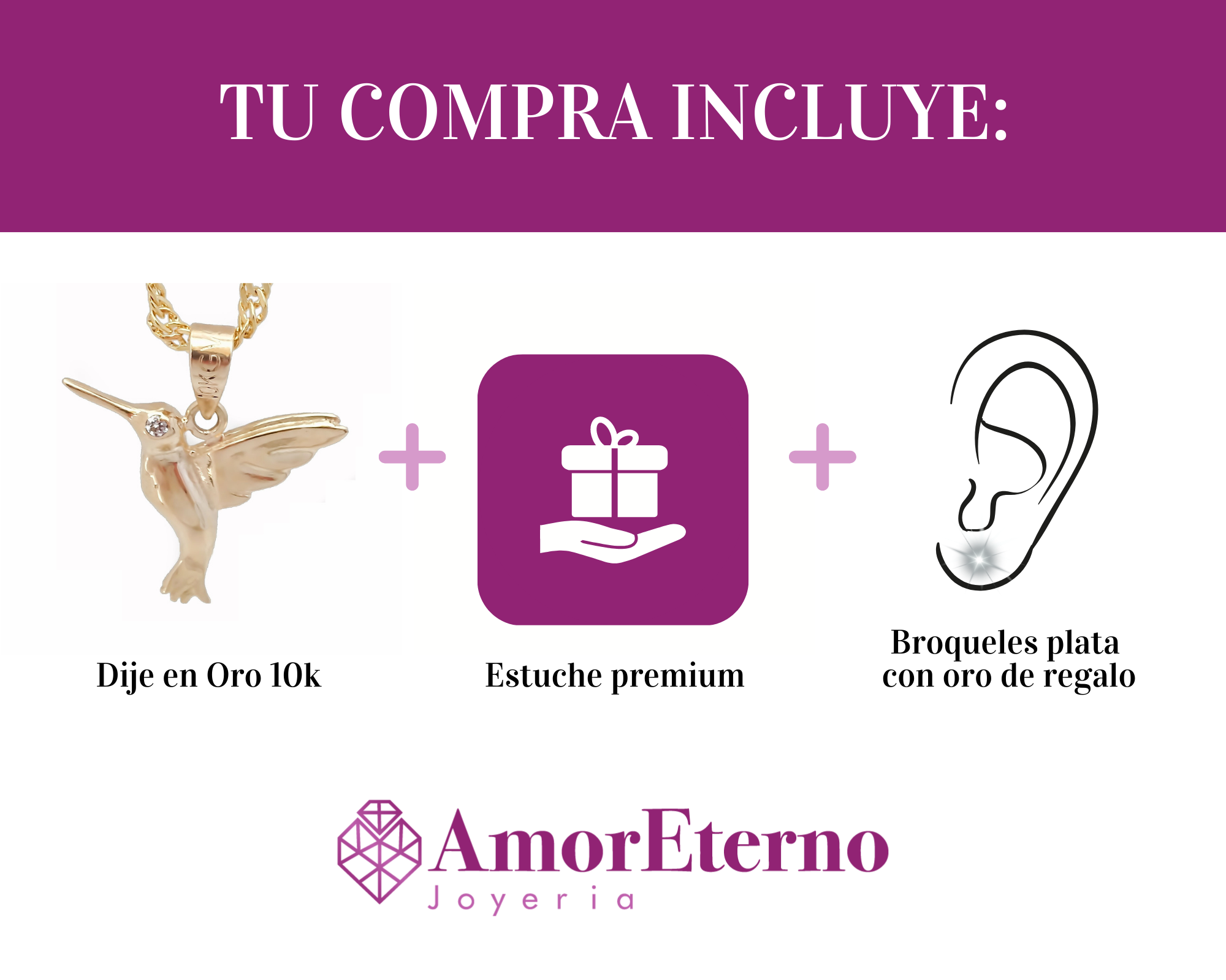 Amor Eterno - Dije Colibrí Oro Sólido 10k + Cadena Regalo