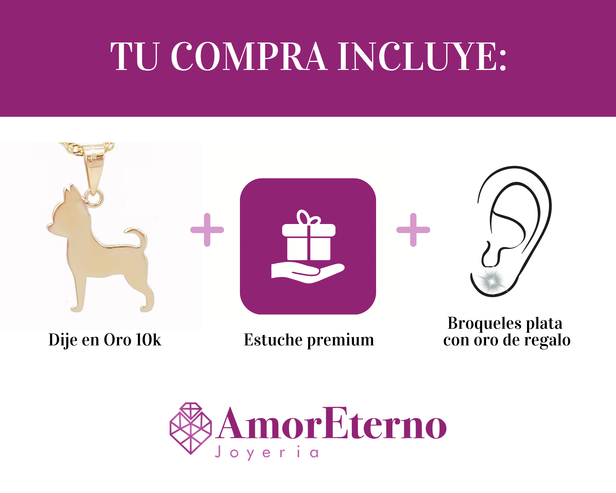 Amor Eterno - Dije Perrito Chihuahua Oro 10k + Cadena Regalo