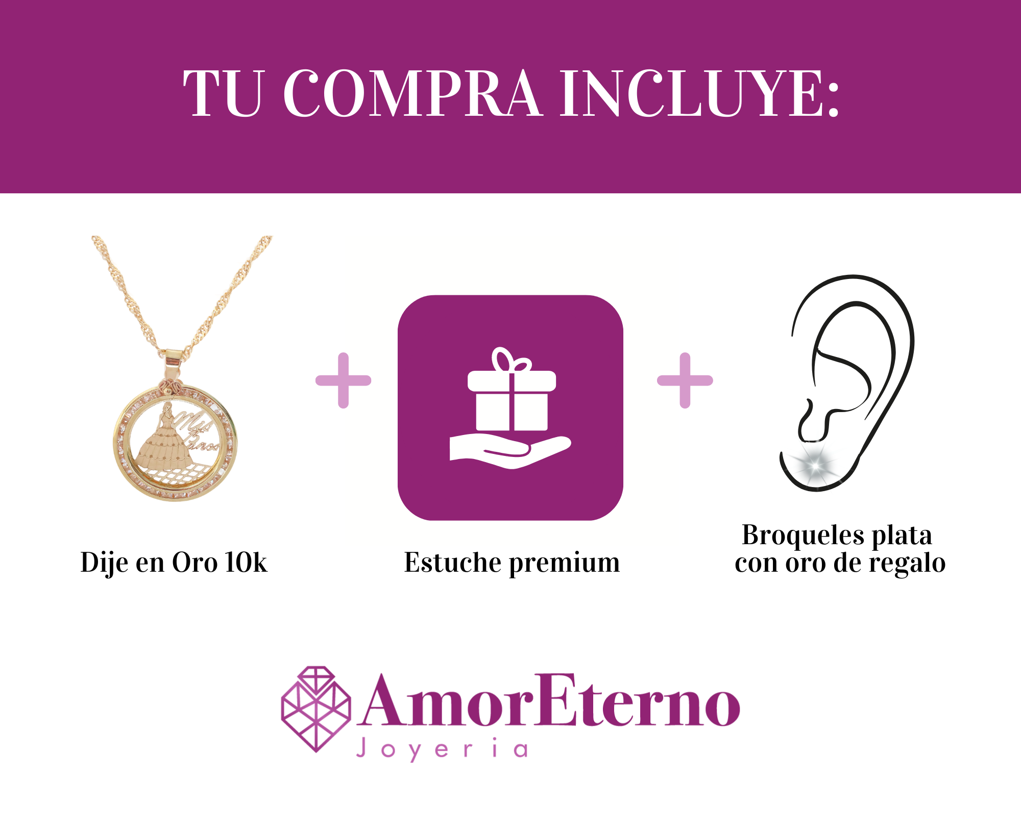 Amor Eterno - Dije XV Años Vestido Largo / Oro 10k + Cadena de Regalo