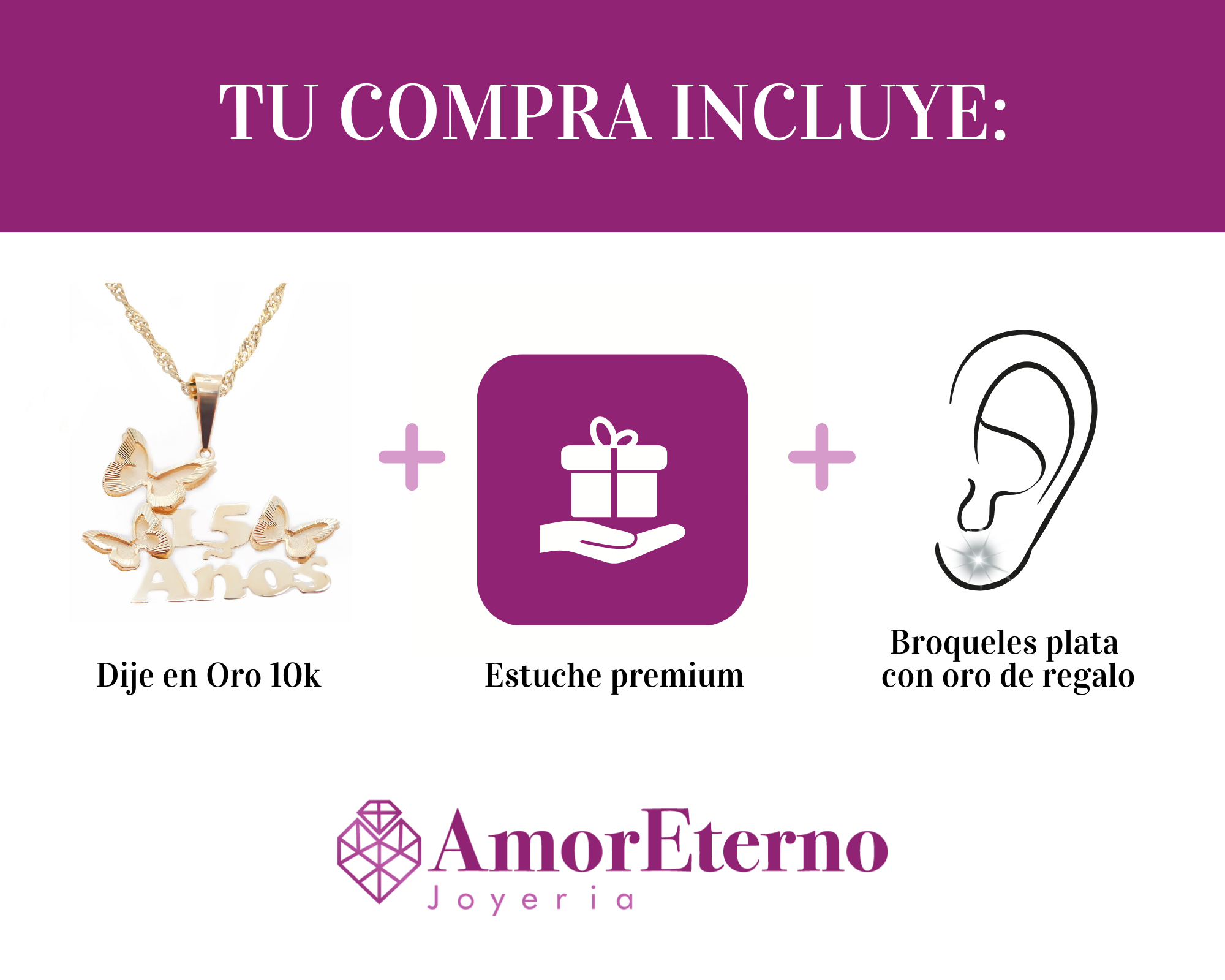 Amor Eterno - Dije Mariposas Xv Años Oro Sólido 10k + Cadena de Regalo