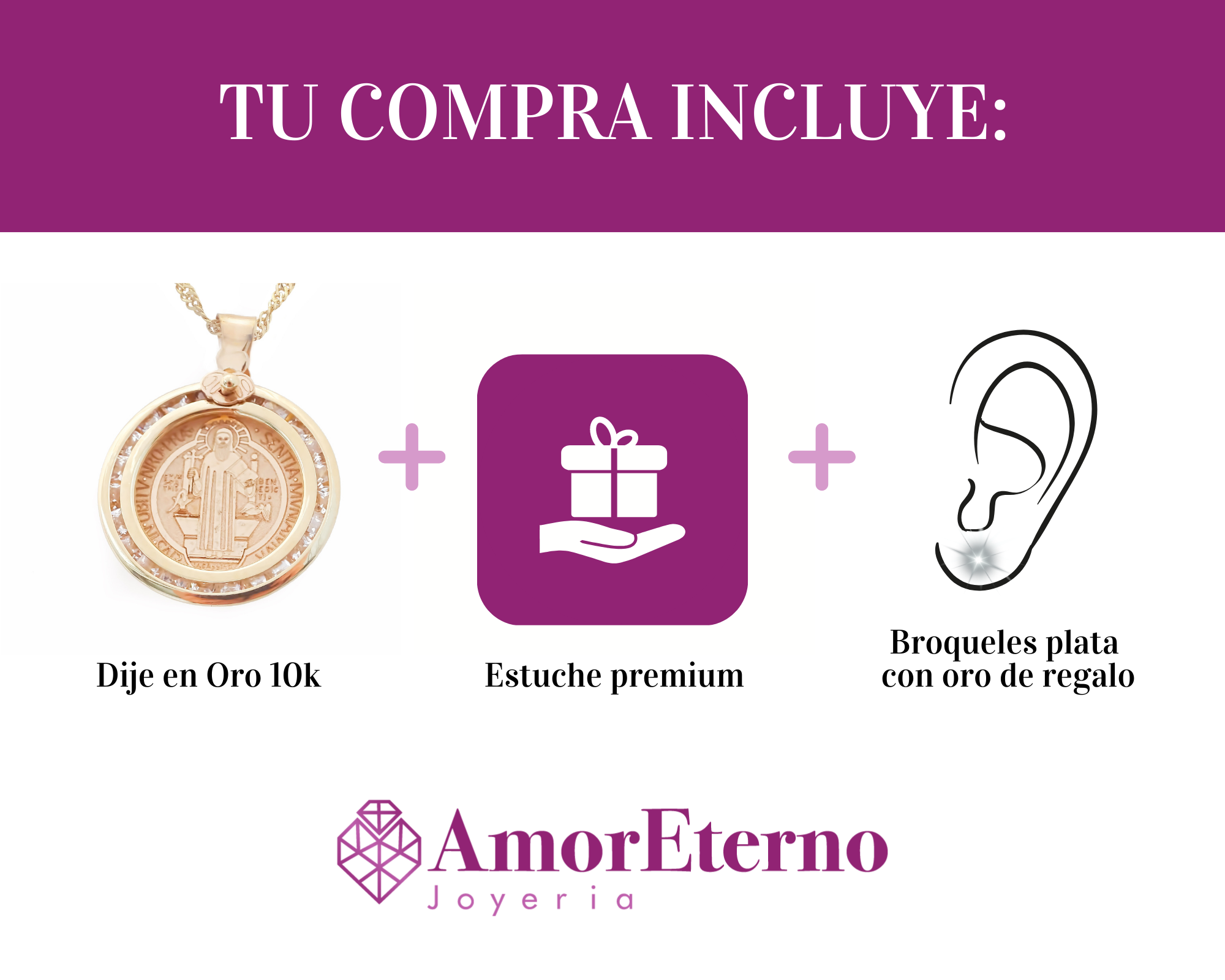 Amor Eterno - Dije Medalla San Benito Oro 10k +Cadena de Regalo