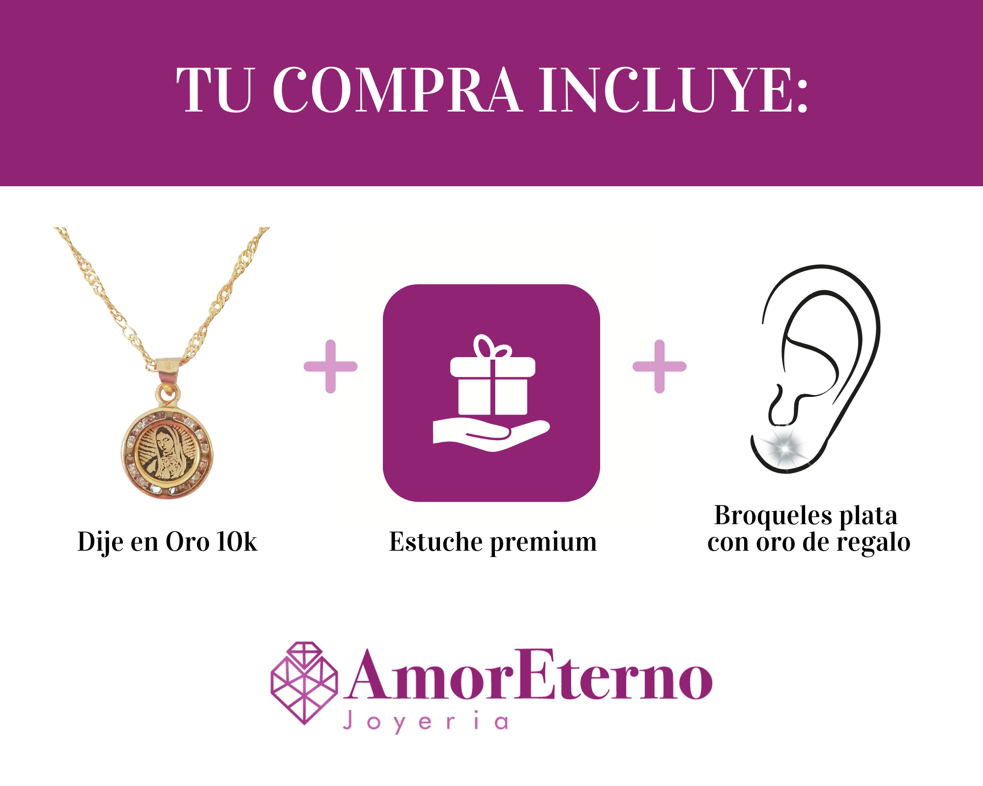 Amor Eterno - Dije Sagrado Corazón Virgen 2 Lados Oro 10k