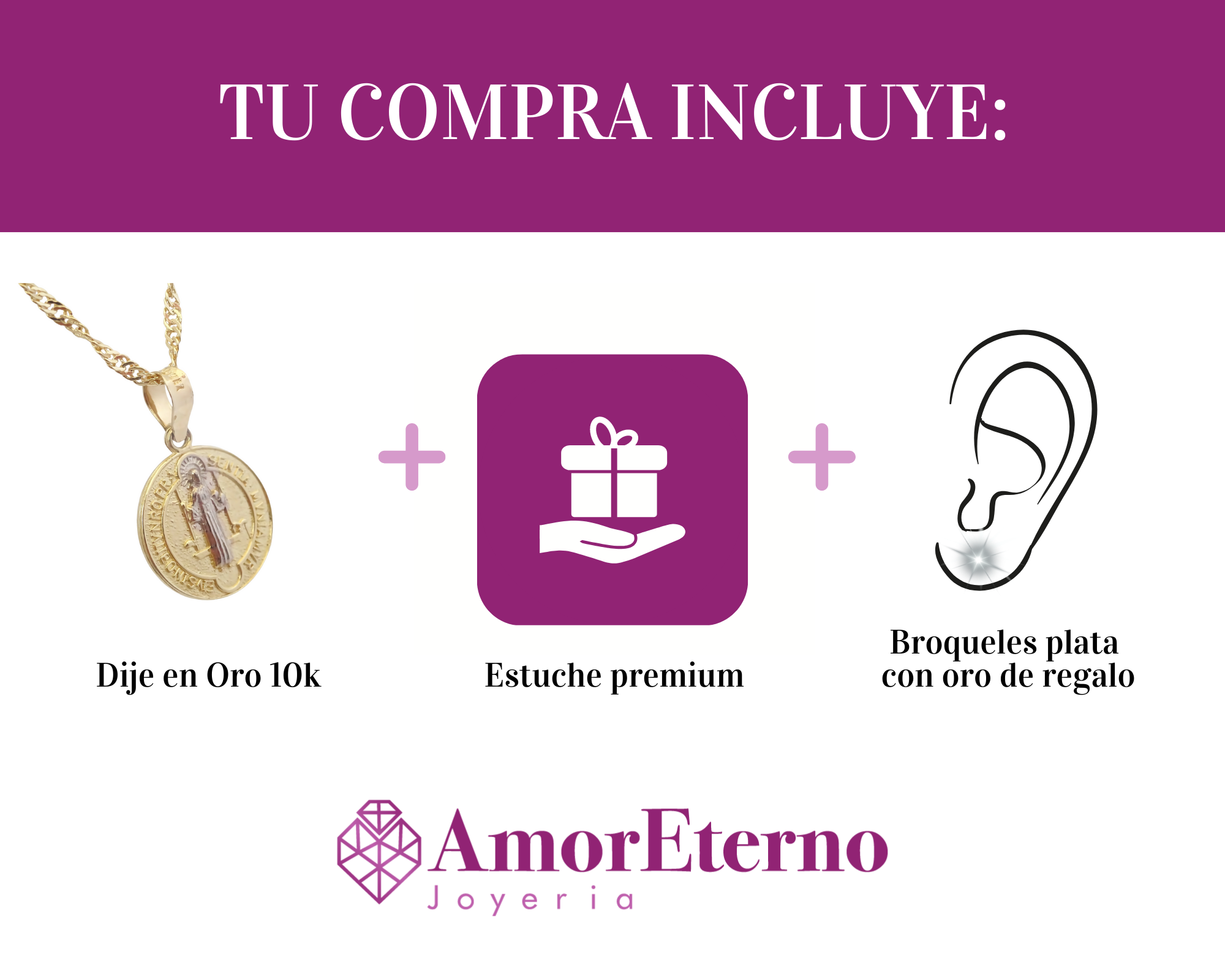 Amor Eterno - Dije Medalla San Benito / 2 Oros 10k + Cadena de Regalo