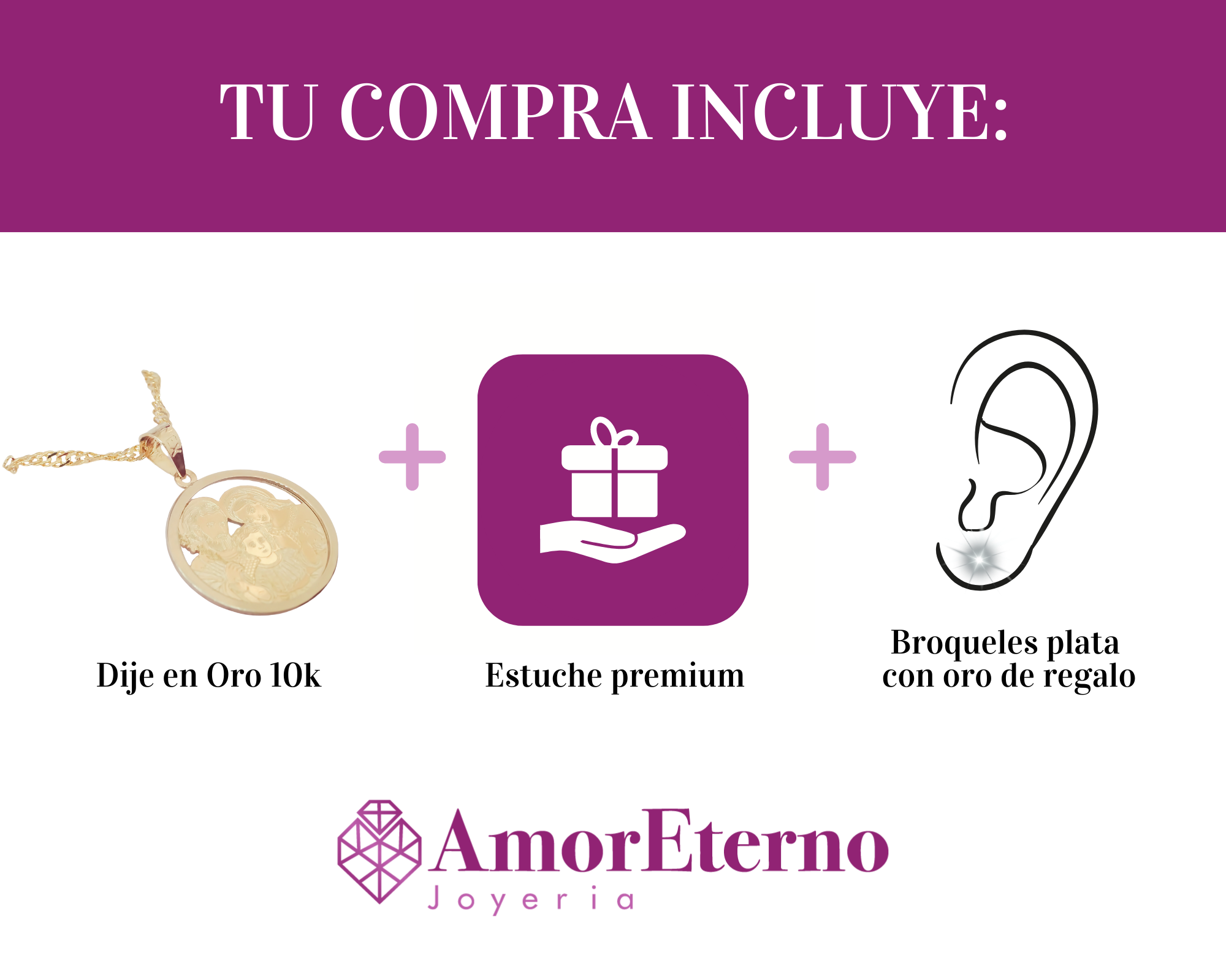 Amor Eterno - Dije Medalla Sagrada Familia Oro 10k + Cadena