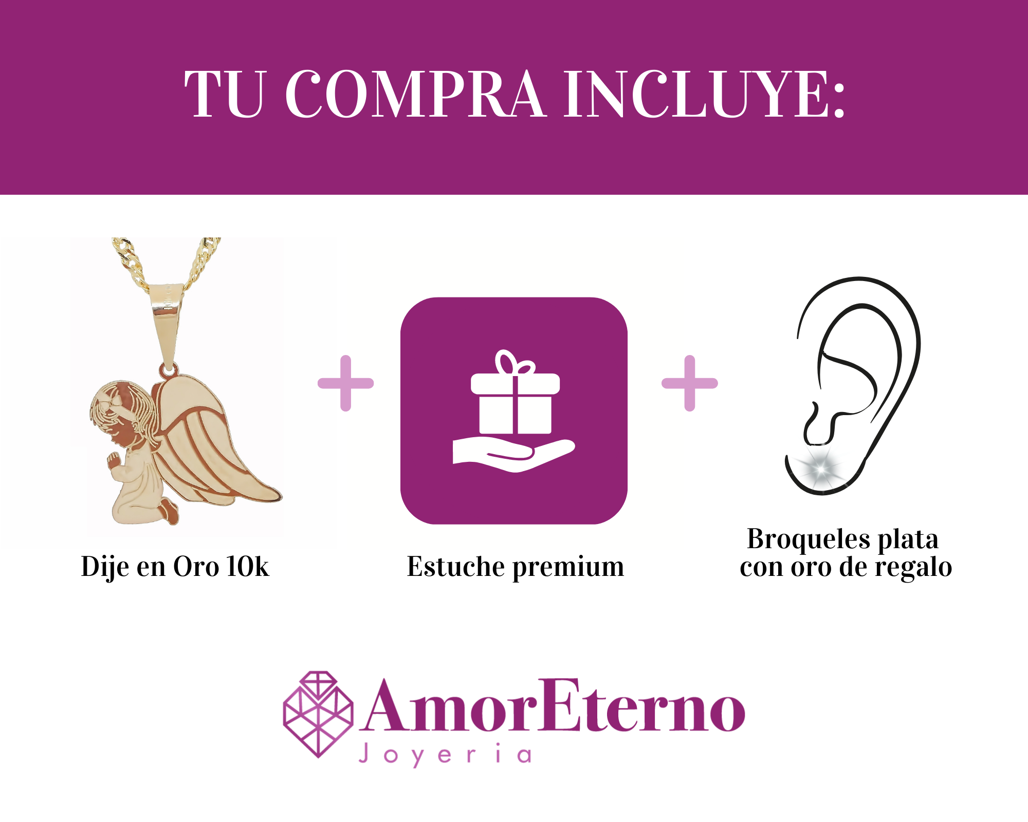 Amor Eterno - Dije Angel De La Guarda Oro Sólido 10k +cadena / Niña