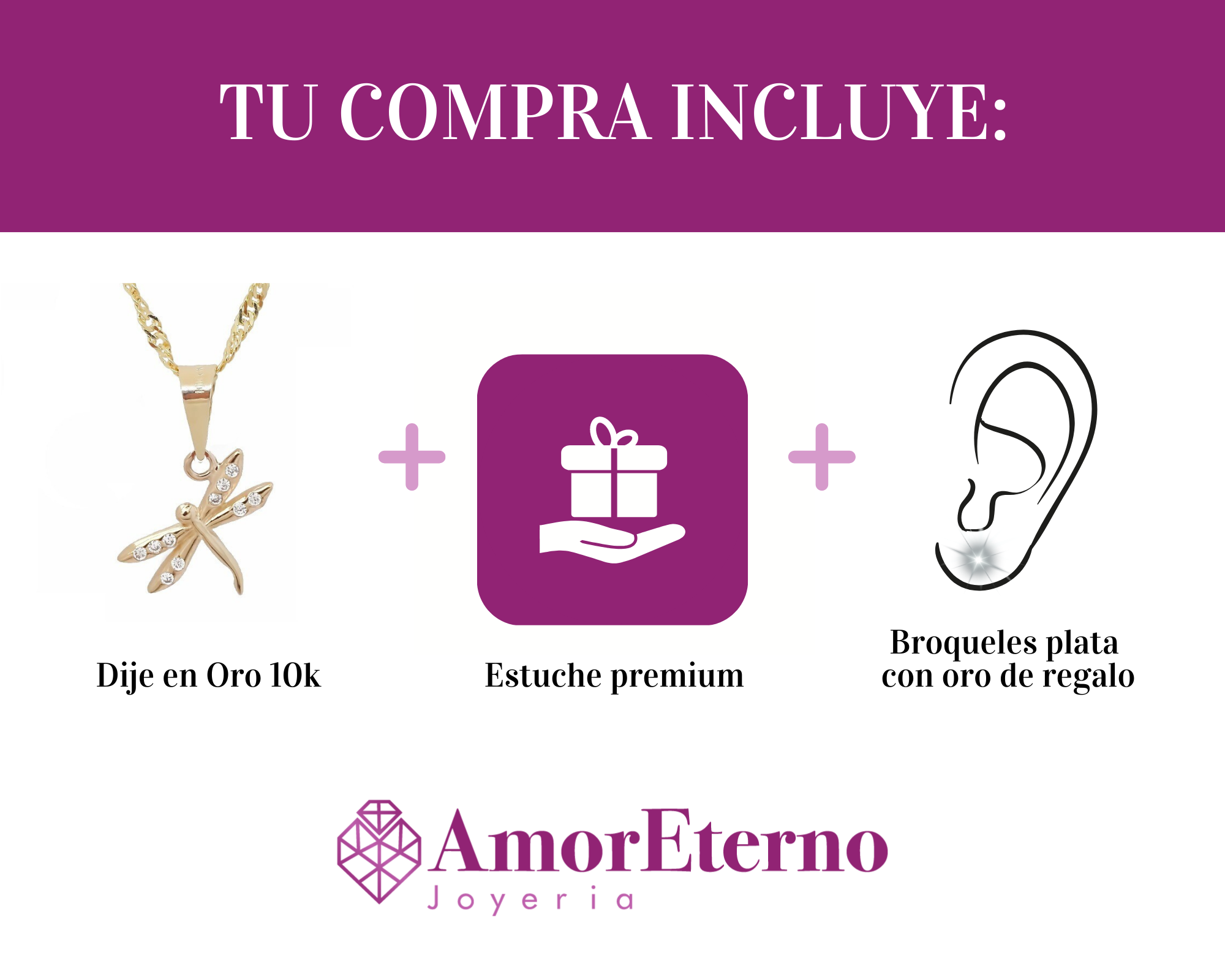 Amor Eterno - Dije Libélula En Oro 10k + Cadena de Regalo