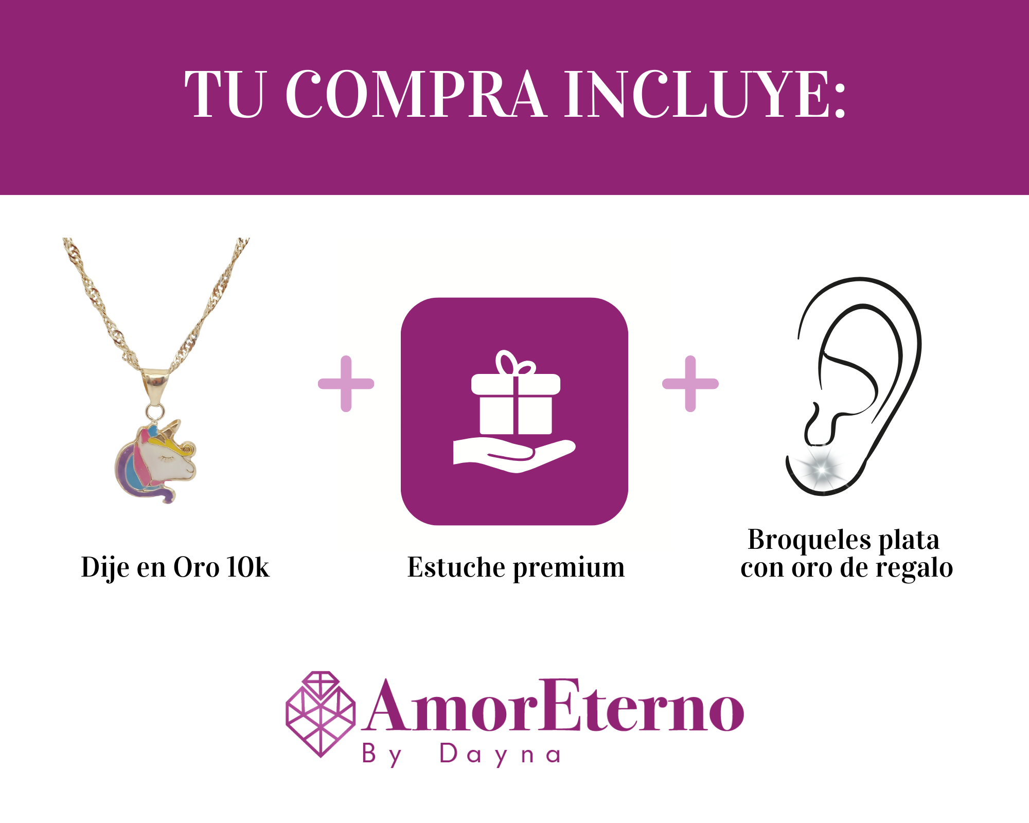 Amor Eterno - Dije Unicornio Sólido 10k + Cadena De Regalo