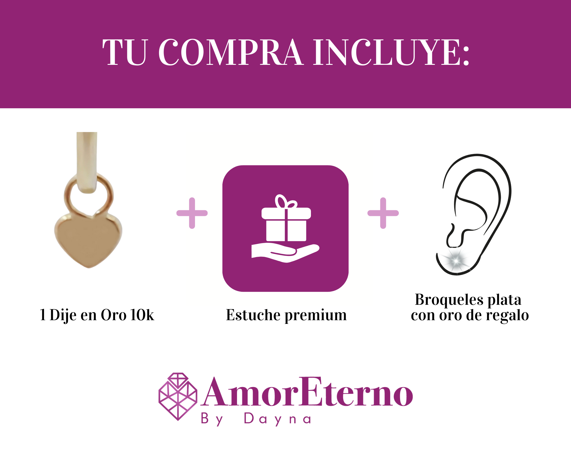 Amor Eterno - 2 Dijes Para Arracada Corazón Oro 10k / RELLENO