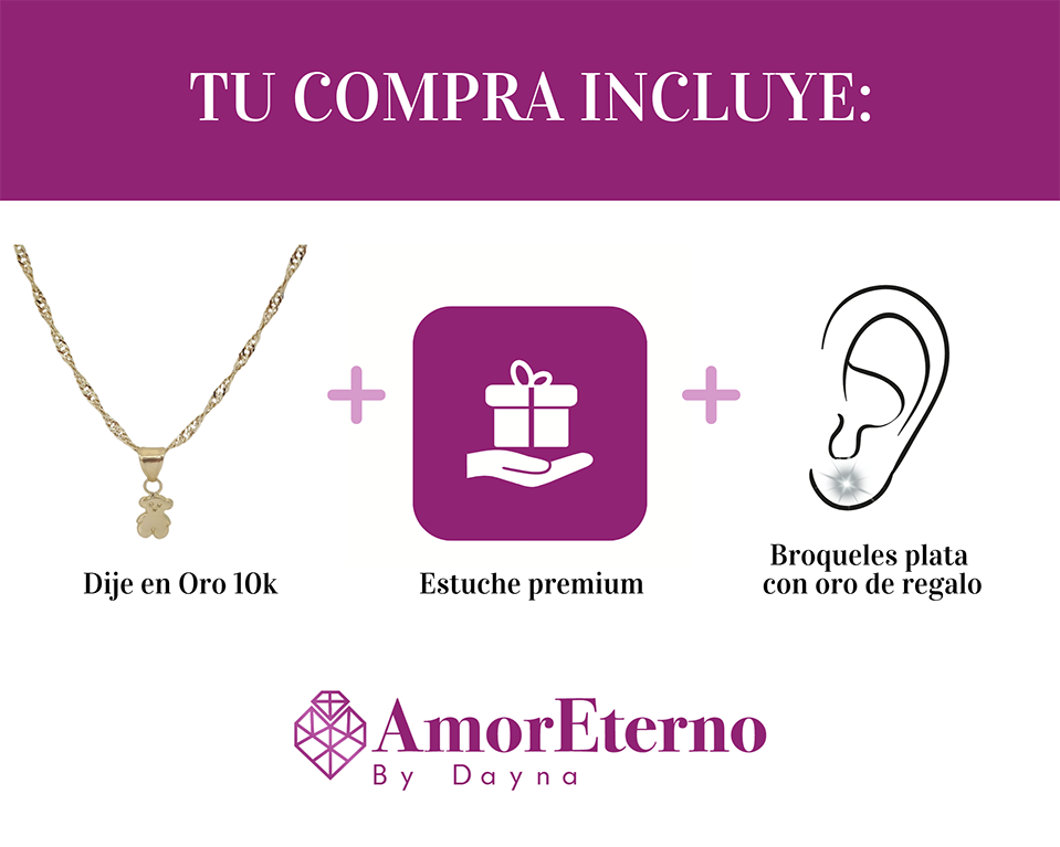 Amoreterno- Dije Oso Touss Oro Sólido 10k + Cadena De Regalo