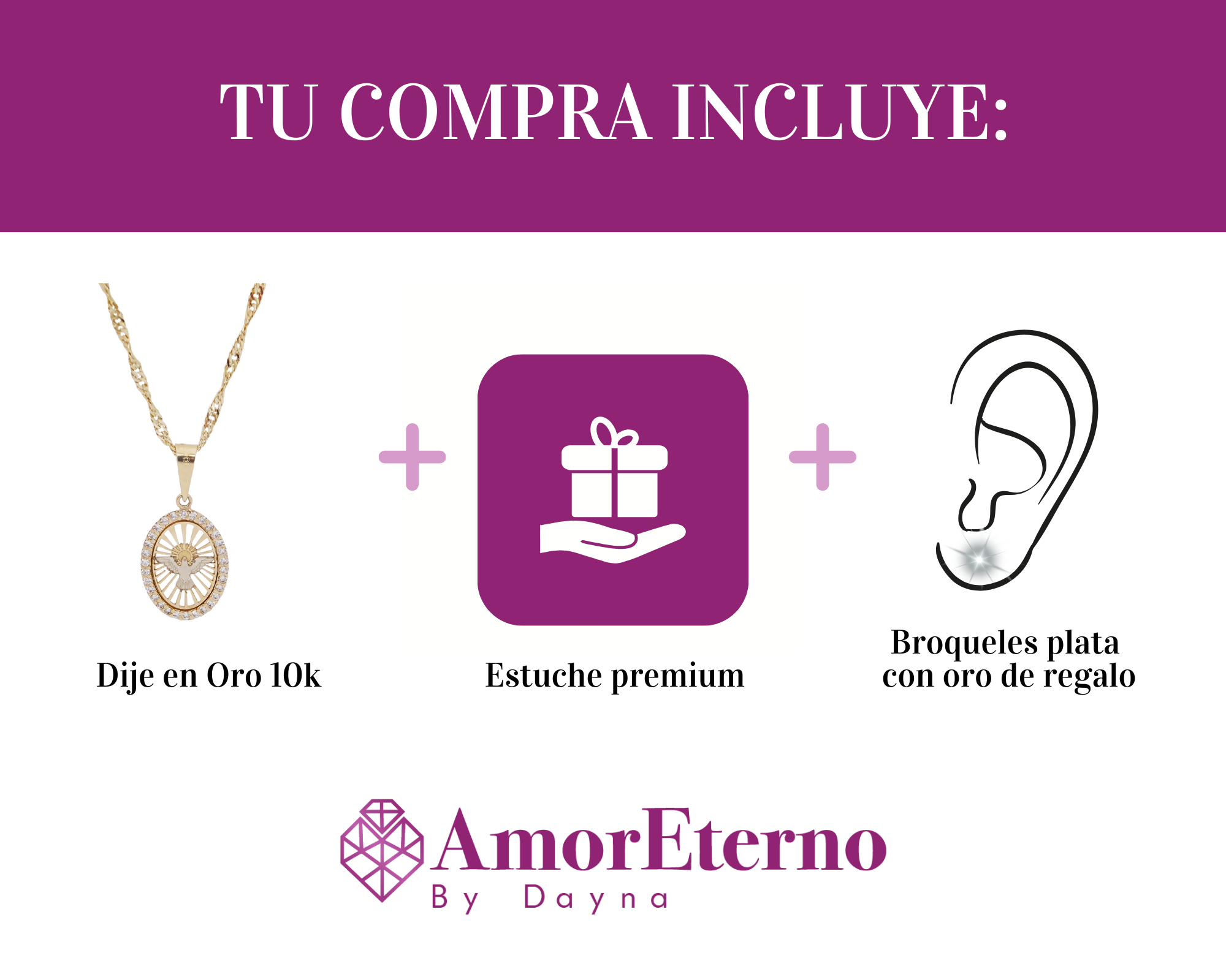 Amor Eterno - Dije Medalla Espiritu Santo Destello 10k