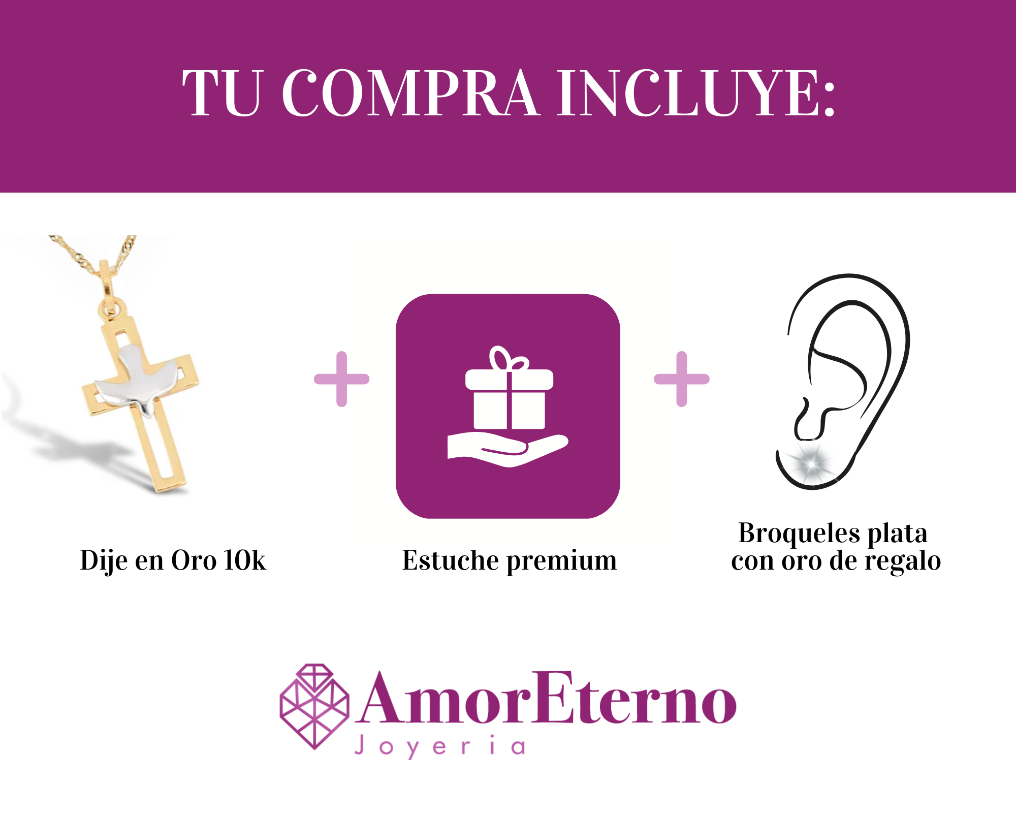 Amor Eterno - Dije Y Cadena Espíritu Santo / Oro Sólido 10k