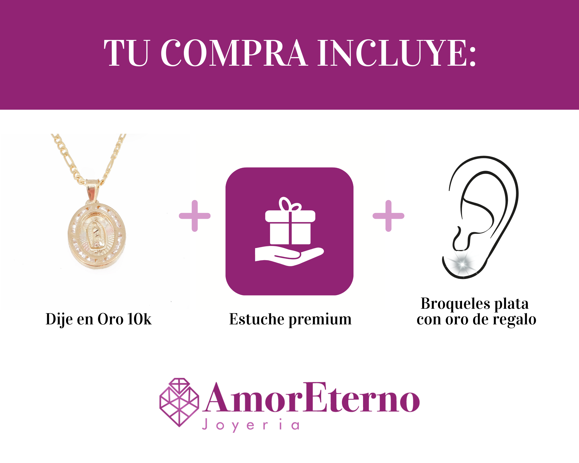 Amor Eterno - Dije Medalla Virgen / 3 Oros 10k Cadena de Regalo