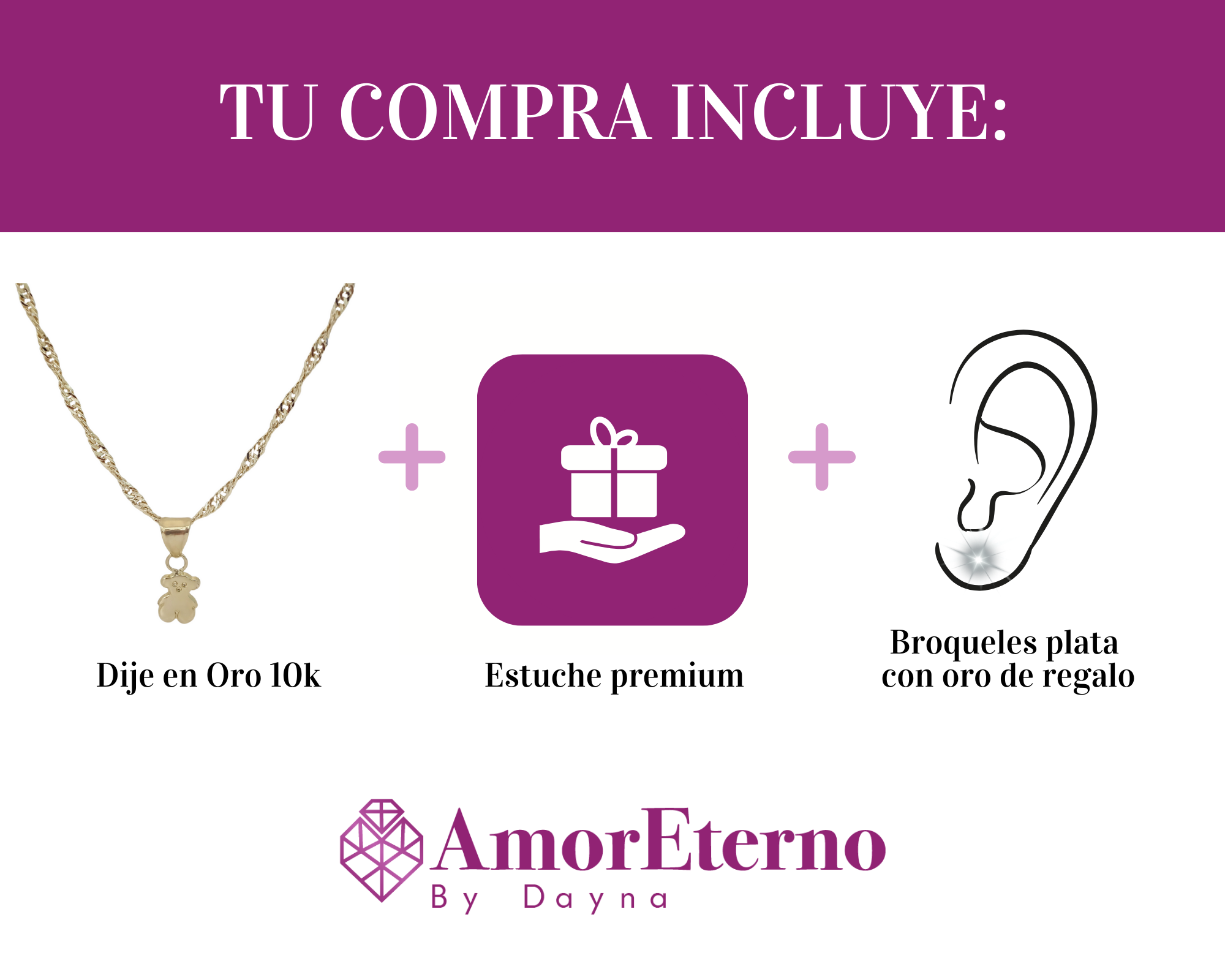 Amoreterno- Dije Oso Touss Oro Sólido 10k + Cadena De Regalo