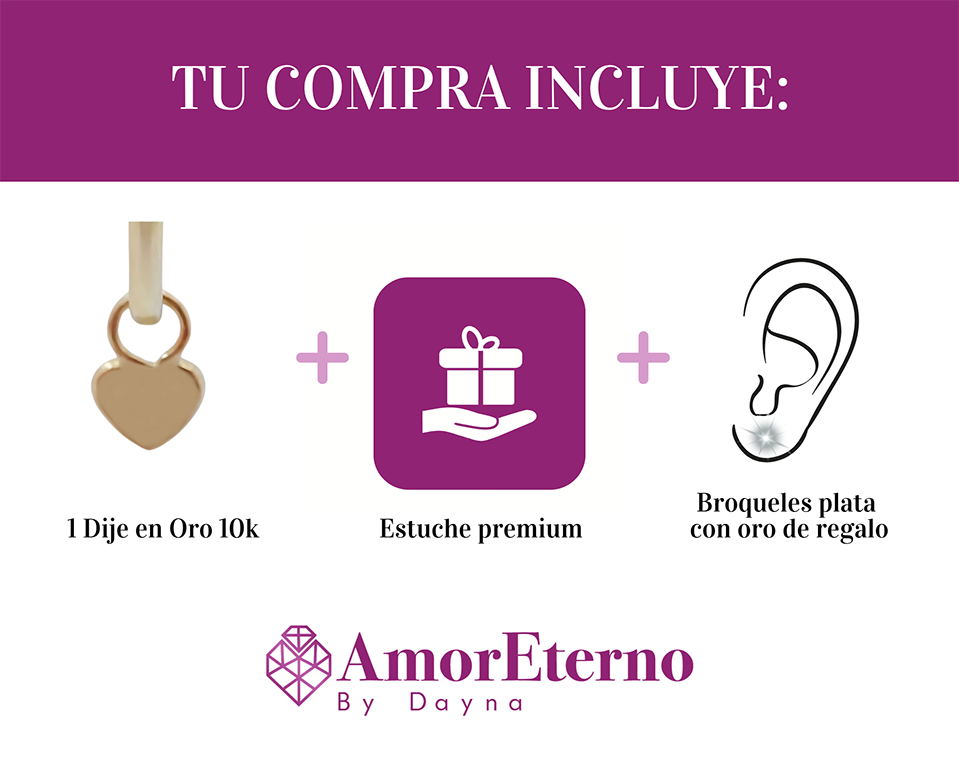 Amor Eterno - 2 Dijes Para Arracada Corazón Oro 10k / RELLENO
