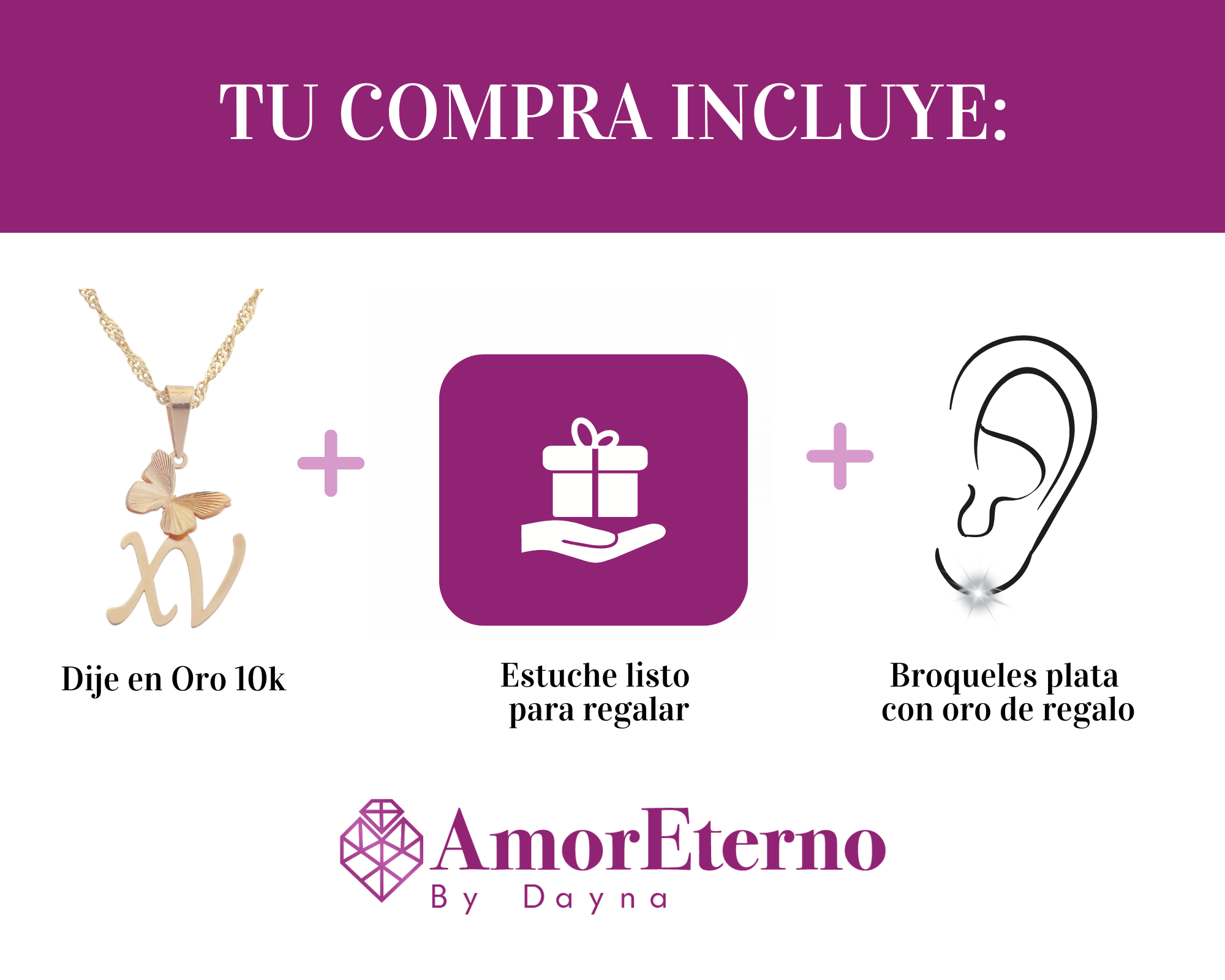 Amor Eterno - Dije XV Años Mariposa / Oro 10k Cadena de Regalo