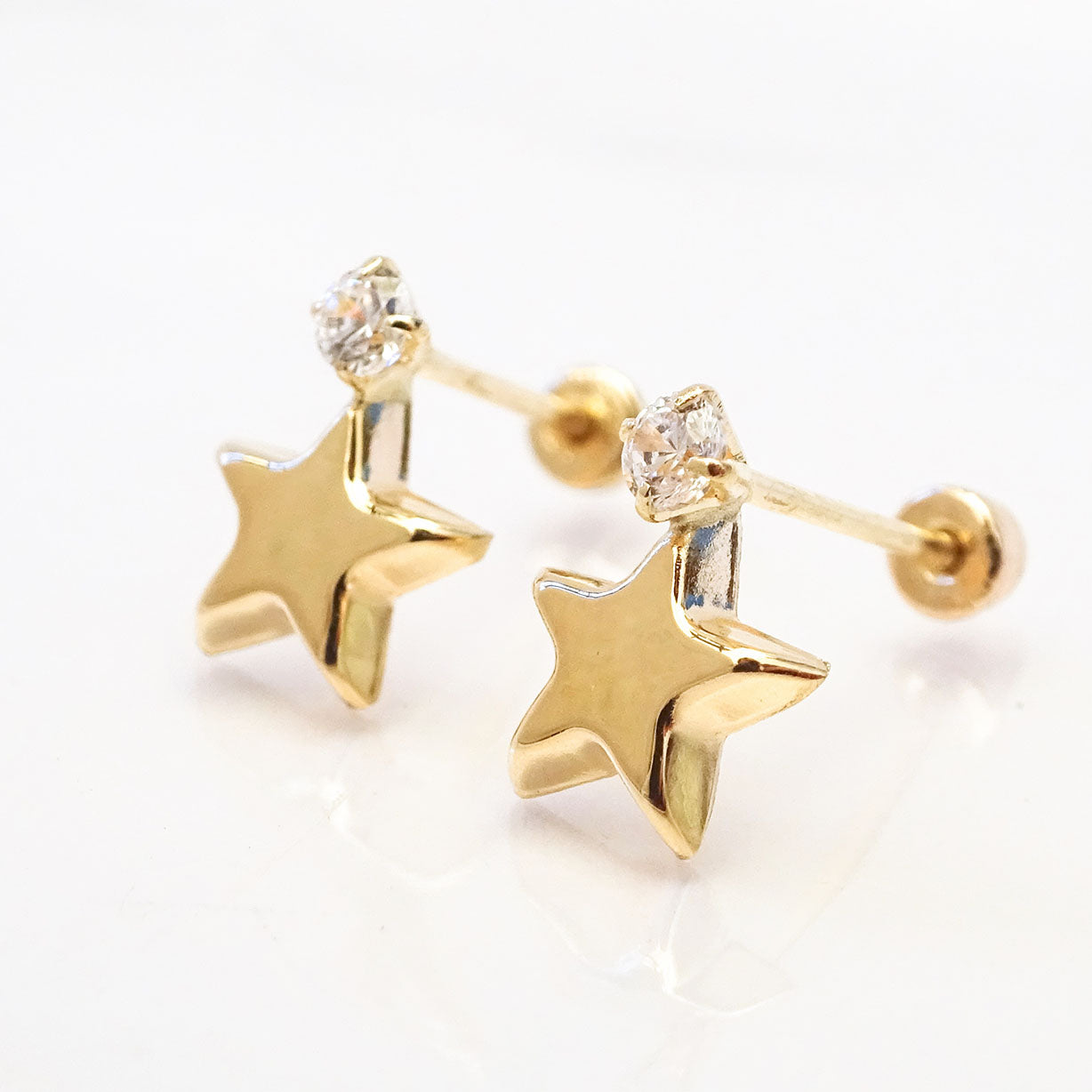 Amor Eterno - Broqueles / Estrella Diamante / Aretes Oro 10k