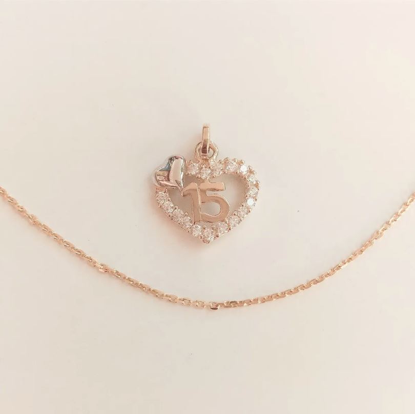 Amor Eterno - Xv Años / Dije+cadena / Corazón Oro 14k Solido