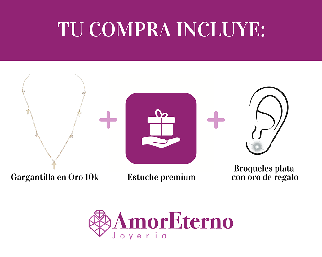 Amor Eterno - Gargantilla Cruz Diamante / Oro Sólido 10k