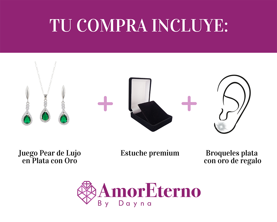 Amor Eterno- Dije Gota + Juego Pear De Lujo - Plata Oro 24k