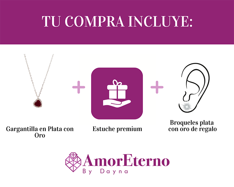 Amor Eterno - Gargantilla Plata / Oro 24k / Corazón Eterno / Rojo