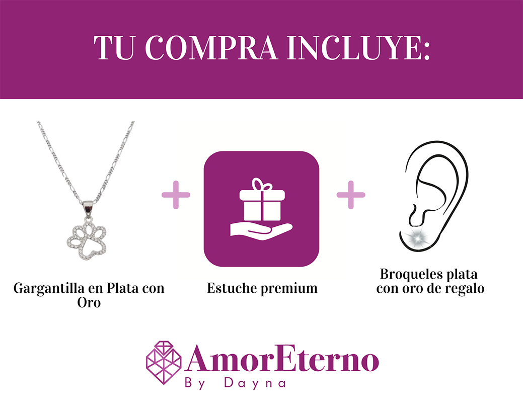 Amor Eterno - Cadena Collar Plata Oro 24k / Huella Perro