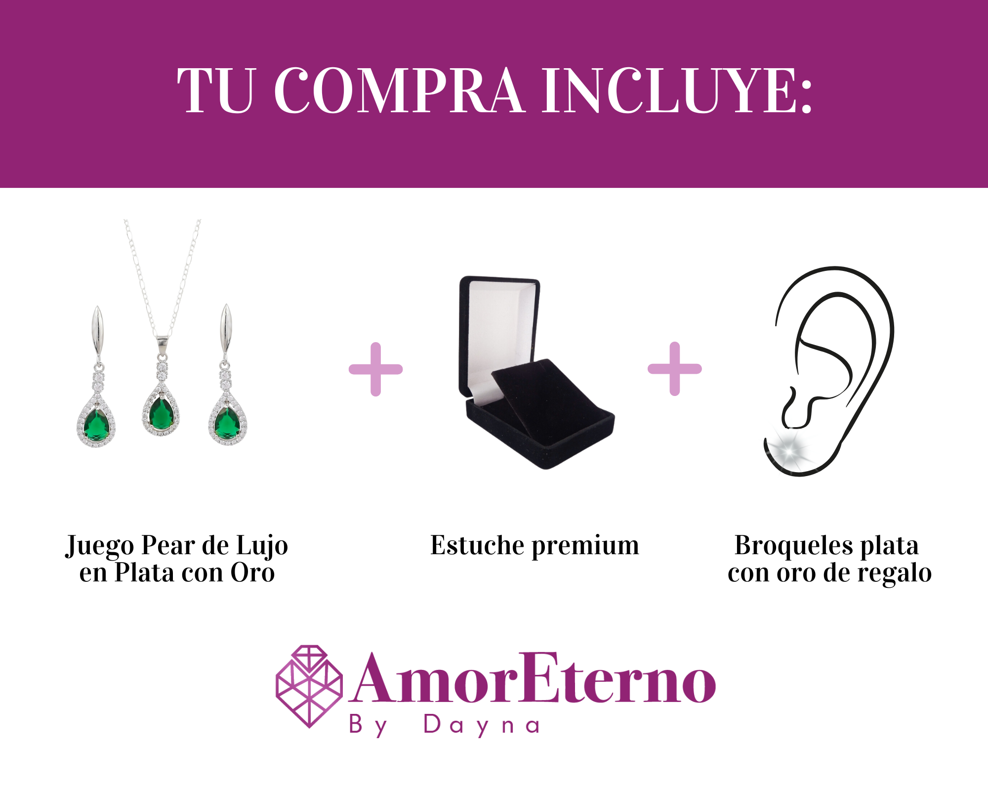 Amor Eterno- Dije Gota + Juego Pear De Lujo - Plata Oro 24k