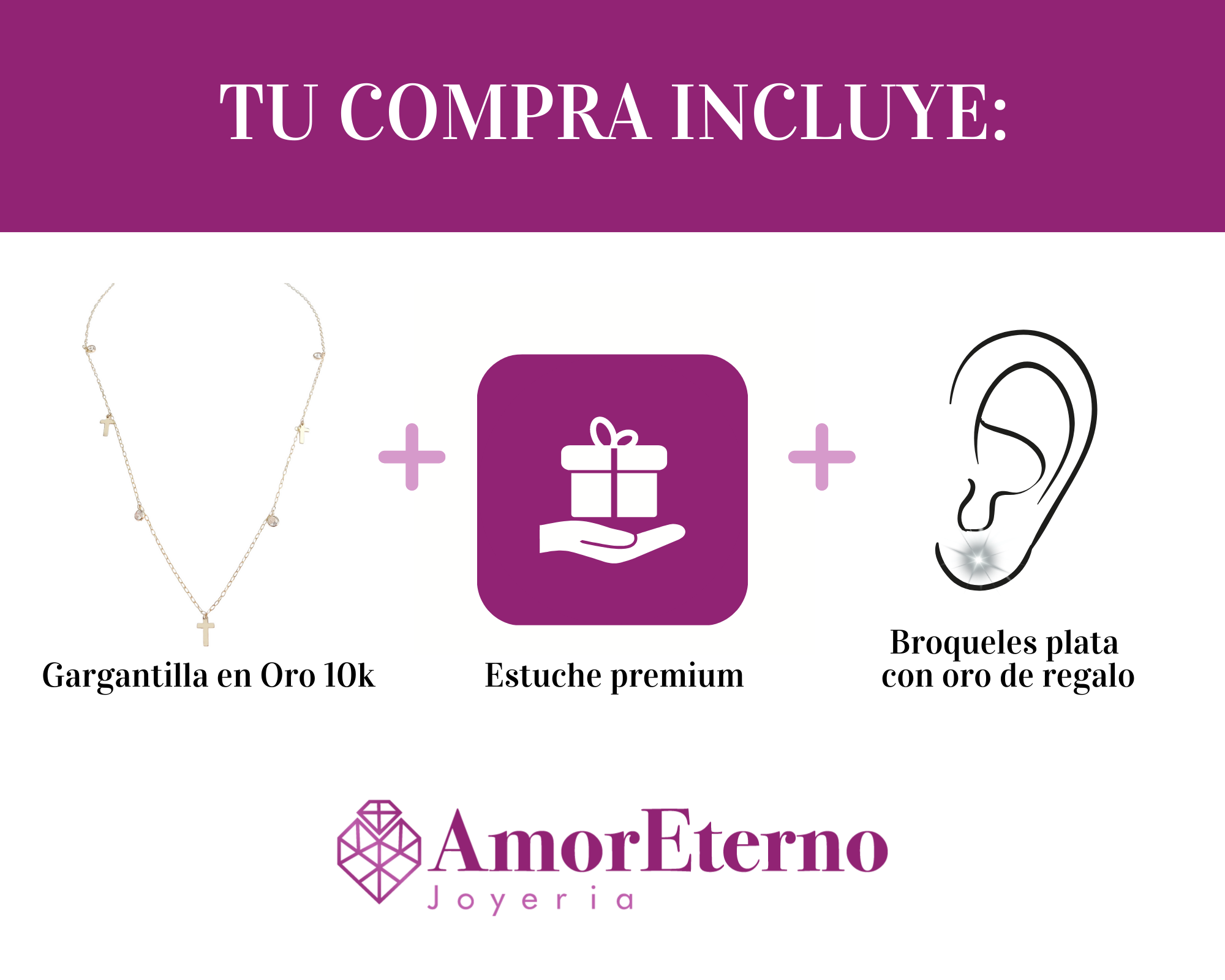 Amor Eterno - Gargantilla Cruz Diamante / Oro Sólido 10k