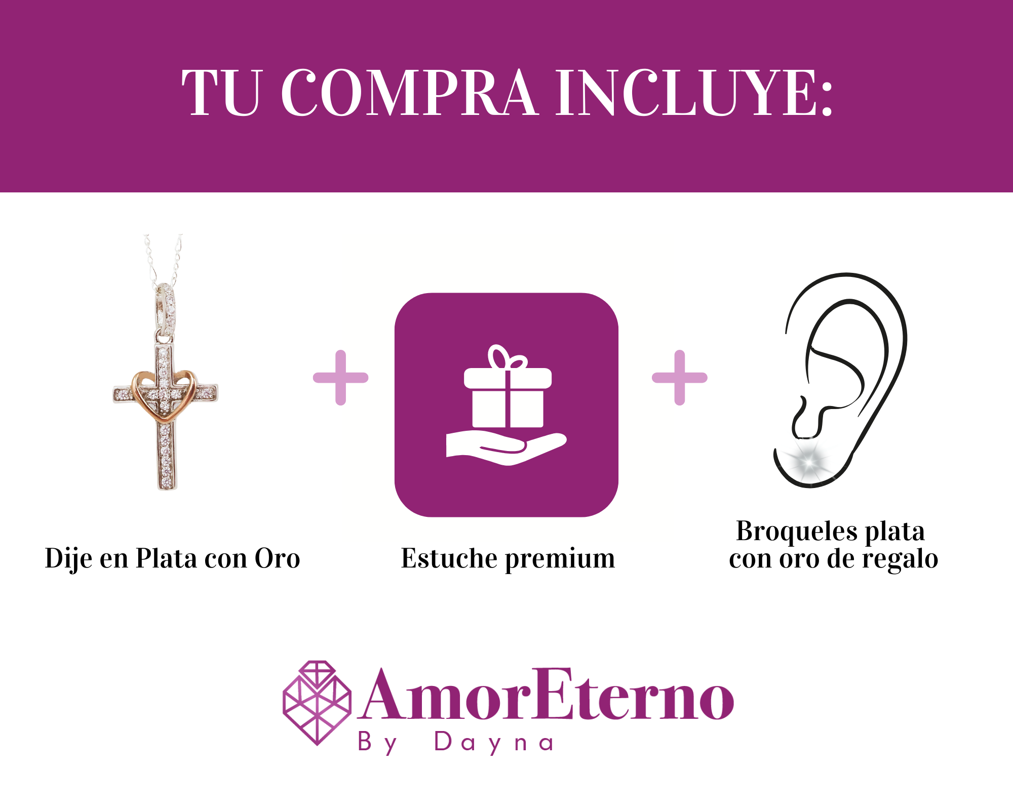 Amor Eterno - Plata Oro 24k - Cruz Amor De Dios + Cadena