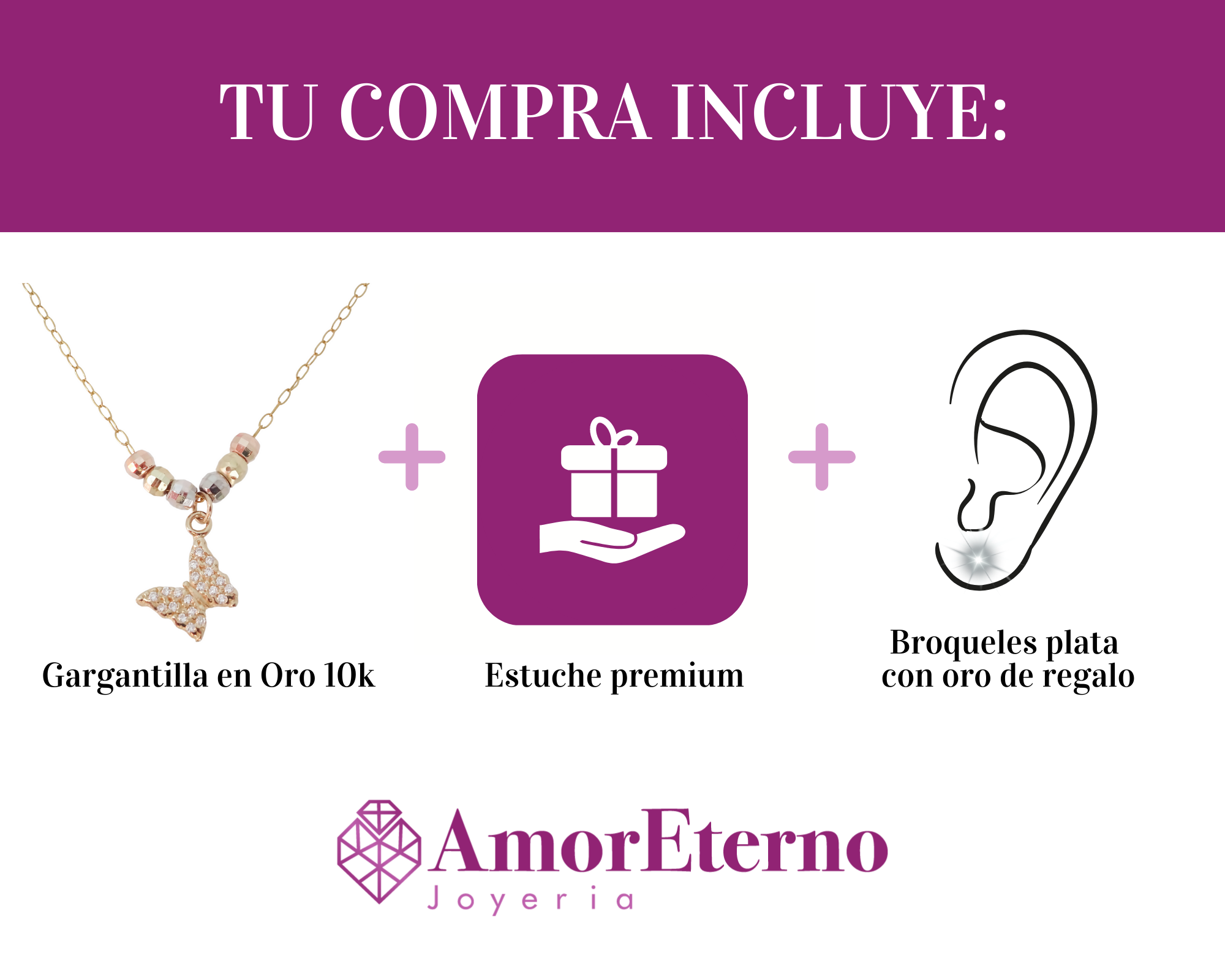 Amor Eterno - Gargantilla / Mariposa 3 Oros Sólido 10k