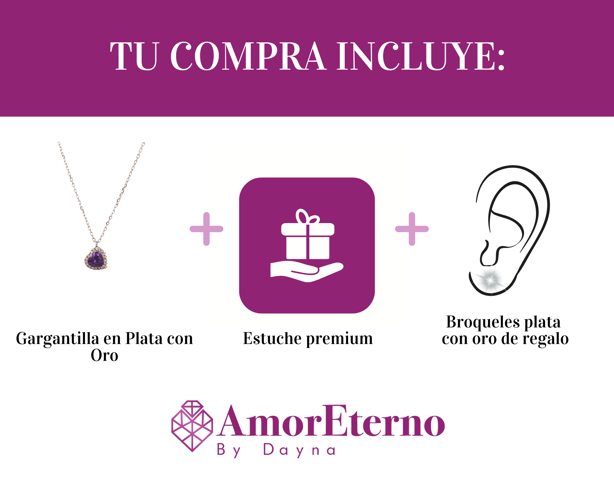 Amor Eterno - Gargantilla Plata / Oro 24k / Corazón Eterno / Lila