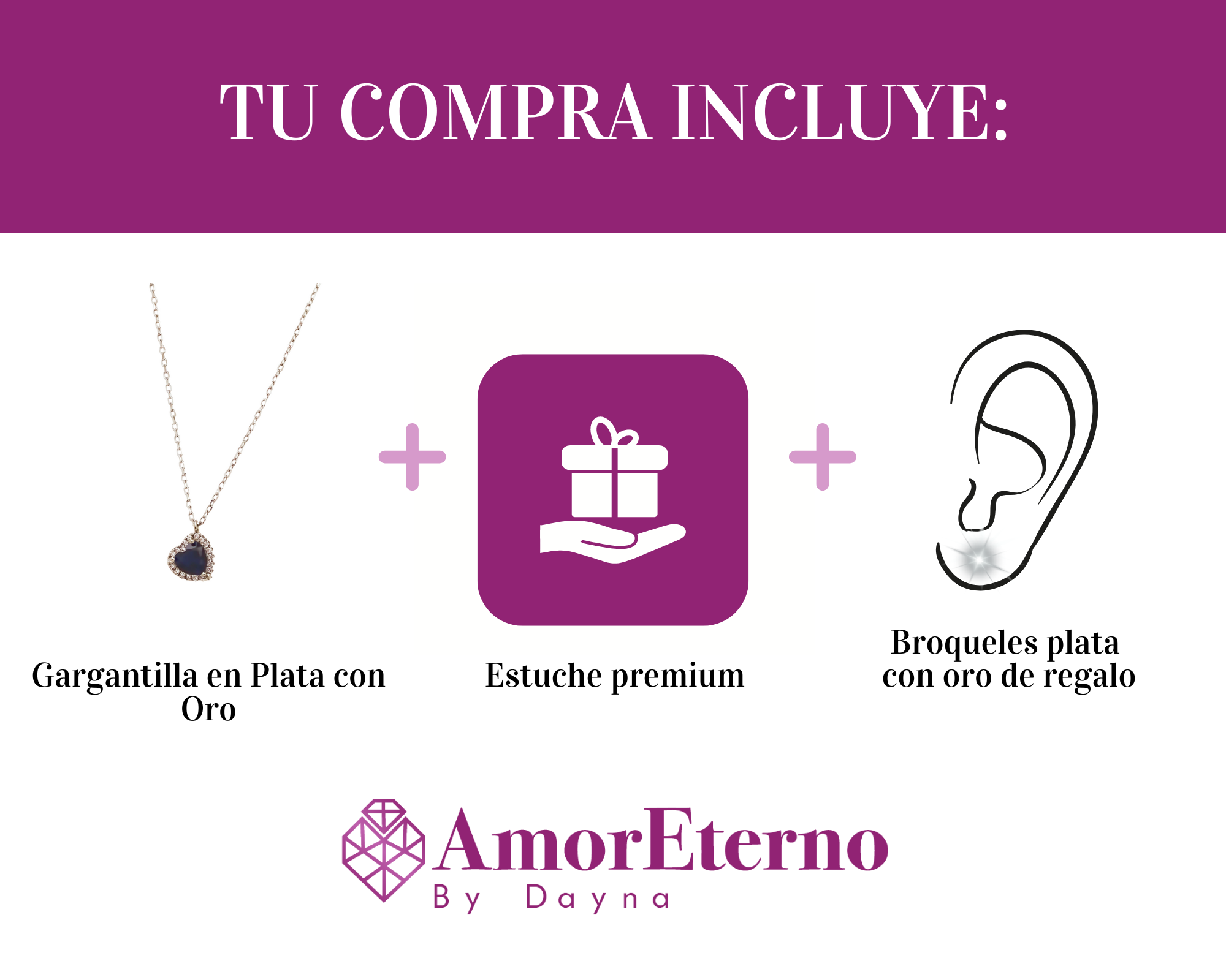 Amor Eterno - Gargantilla Plata / Oro 24k / Corazón Eterno / Azul
