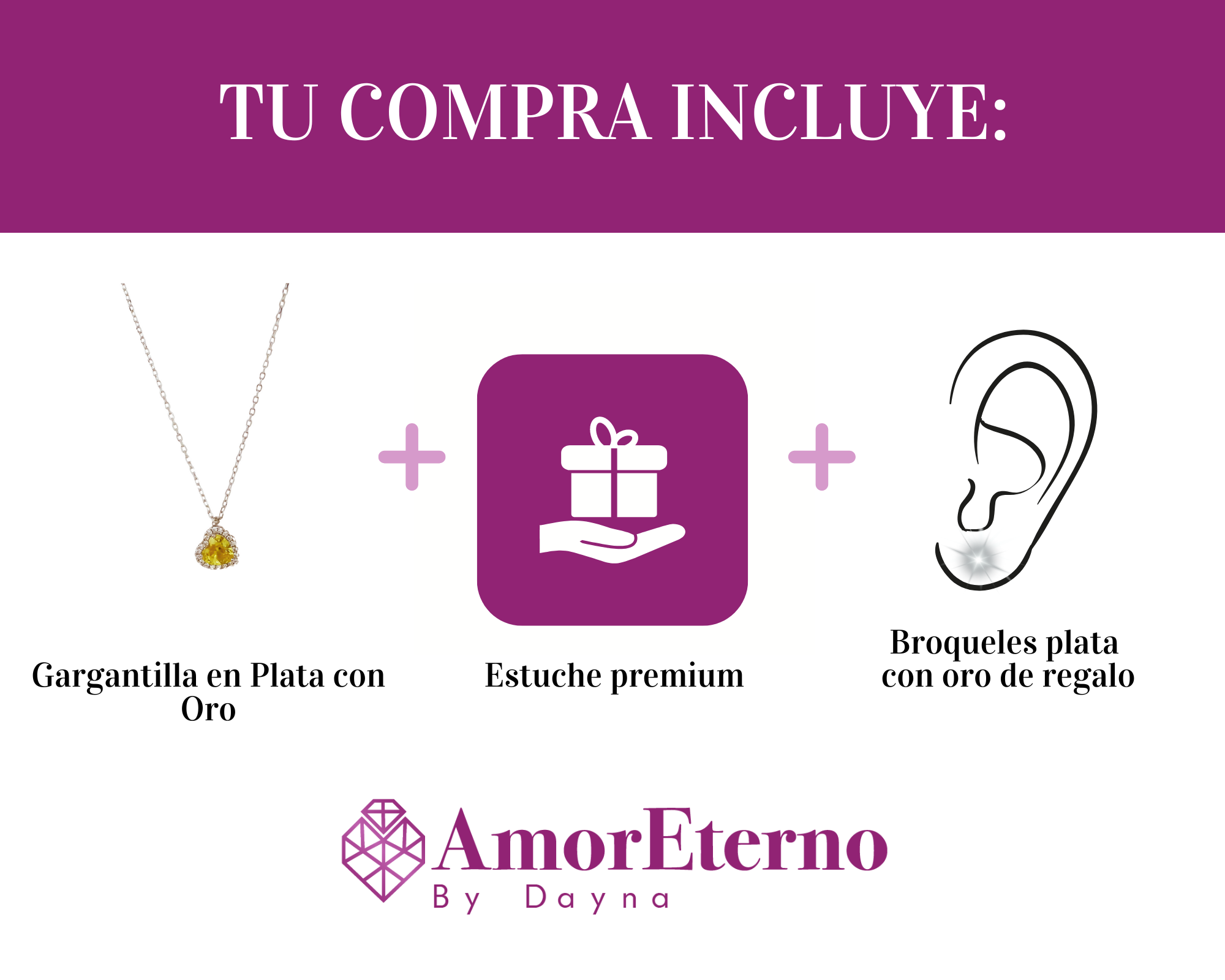Amor Eterno - Gargantilla Plata / Oro 24k / Corazón Eterno / Amarillo