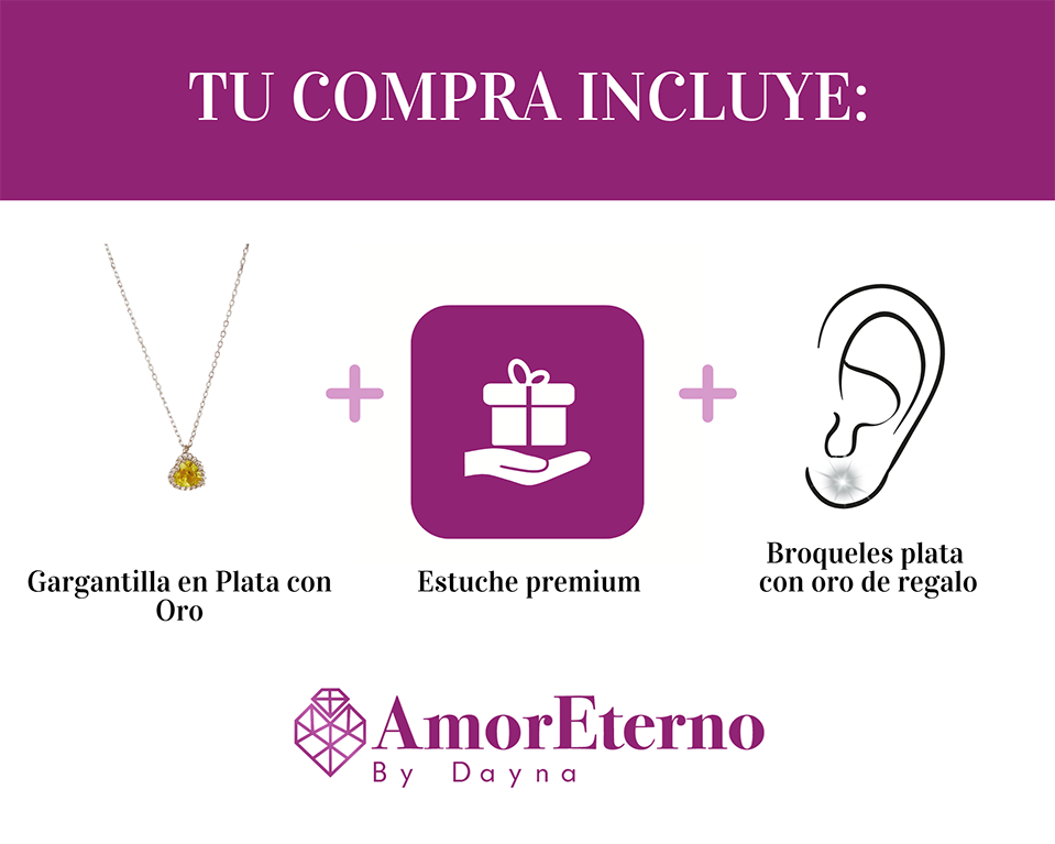 Amor Eterno - Gargantilla Plata / Oro 24k / Corazón Eterno / Amarillo